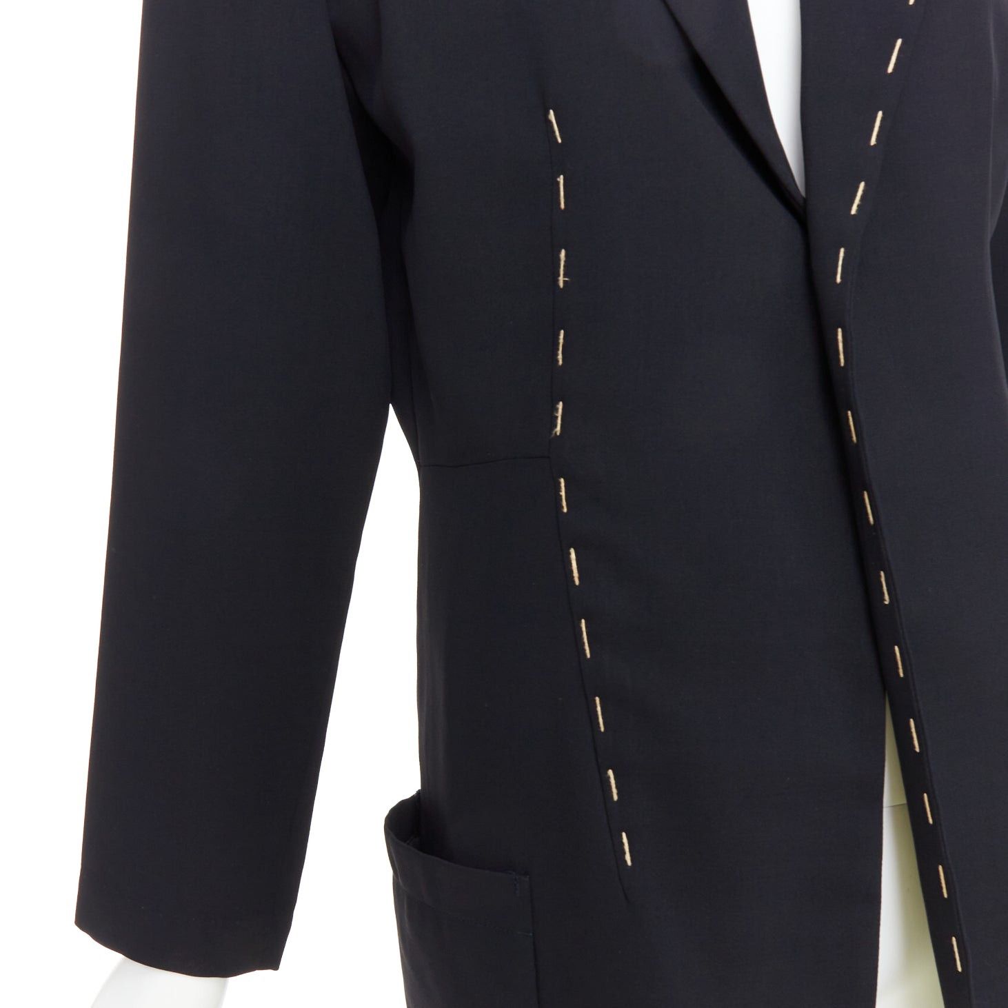 Yohji Yamamoto YOHJI YAMAMOTO black wool blend handstitched detail long blazer coat S Size S / US 4 / IT 40 - 8 Thumbnail
