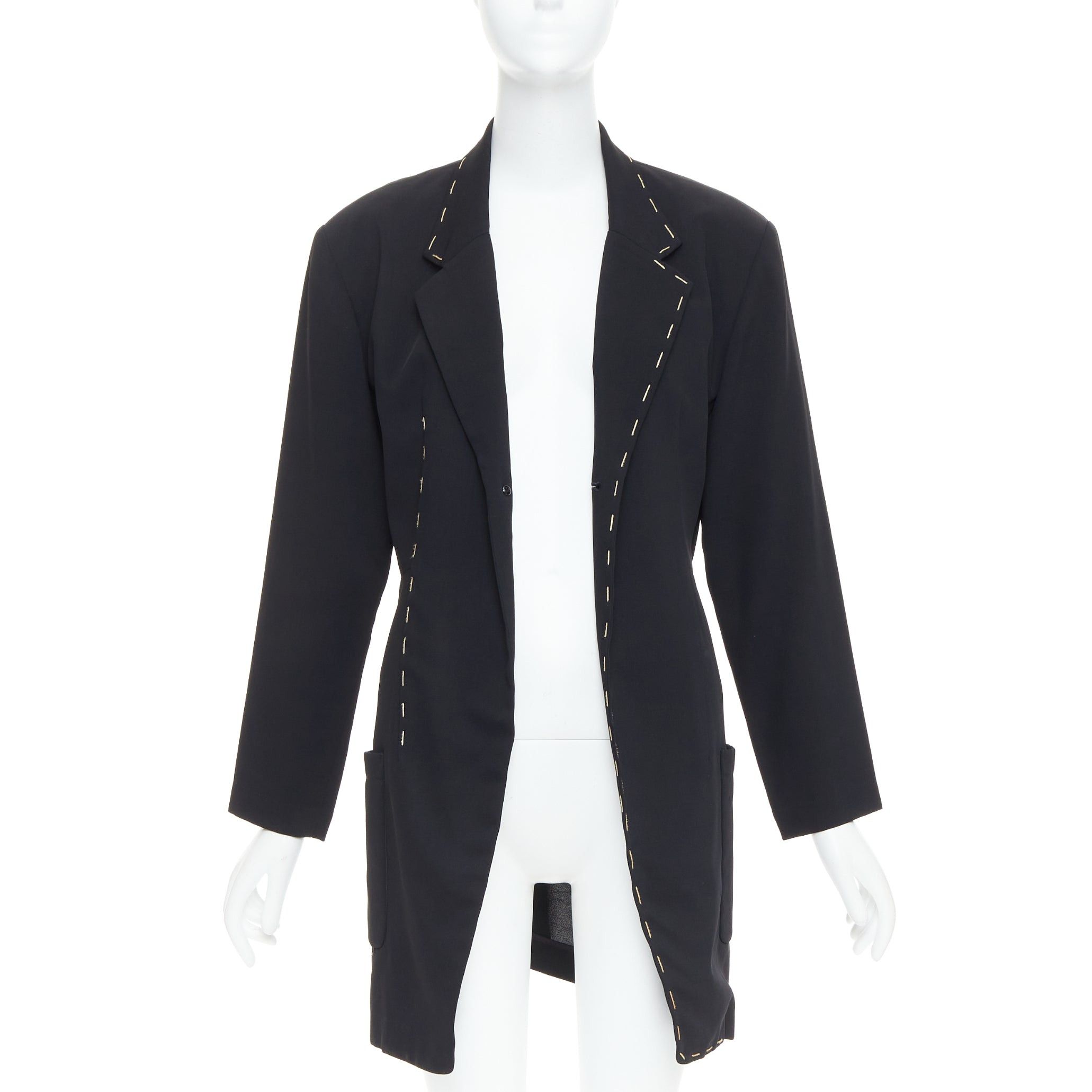 Yohji Yamamoto YOHJI YAMAMOTO black wool blend handstitched detail long blazer coat S Size S / US 4 / IT 40 - 3 Thumbnail