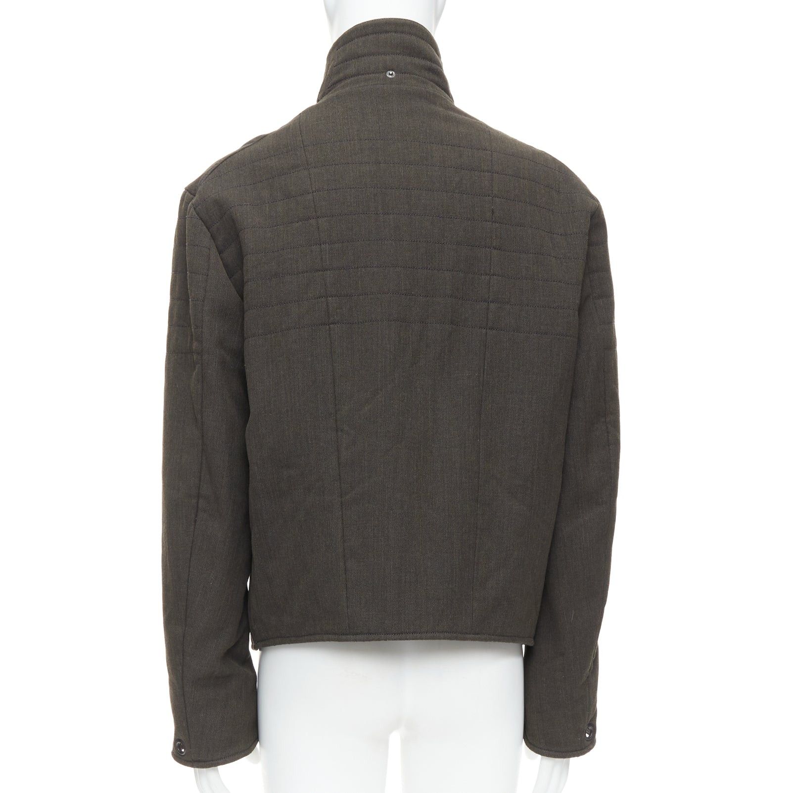 Burberry BURBERRY khaki green wool blend black zip overstitch biker jacket IT48 M Size US M / EU 48-50 / 2 - 6 Thumbnail