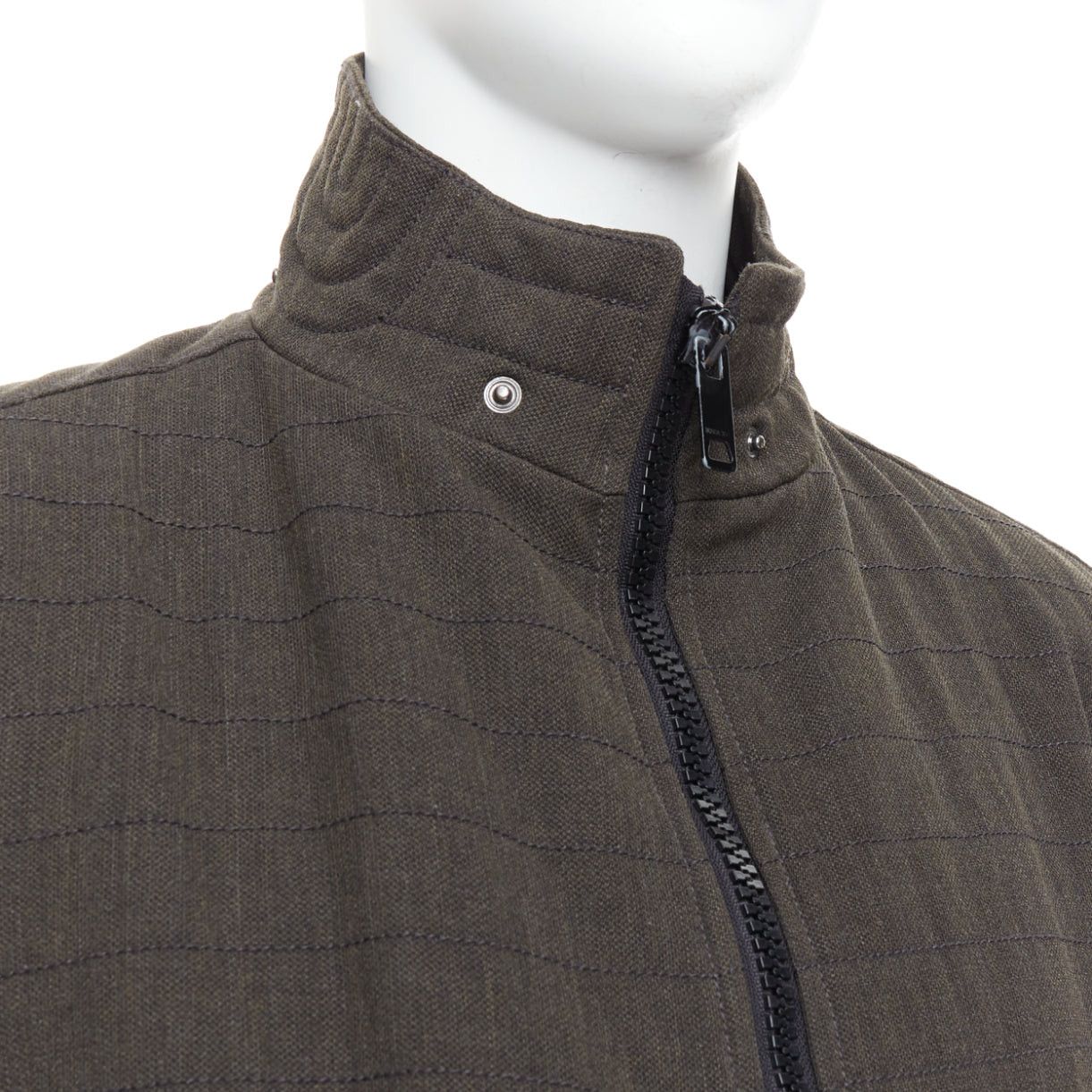 Burberry BURBERRY khaki green wool blend black zip overstitch biker jacket IT48 M Size US M / EU 48-50 / 2 - 2 Thumbnail