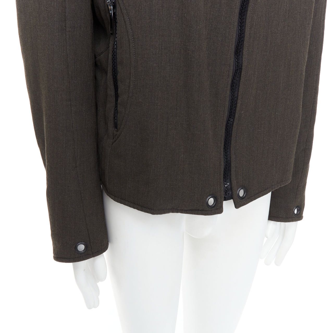 Burberry BURBERRY khaki green wool blend black zip overstitch biker jacket IT48 M Size US M / EU 48-50 / 2 - 8 Thumbnail