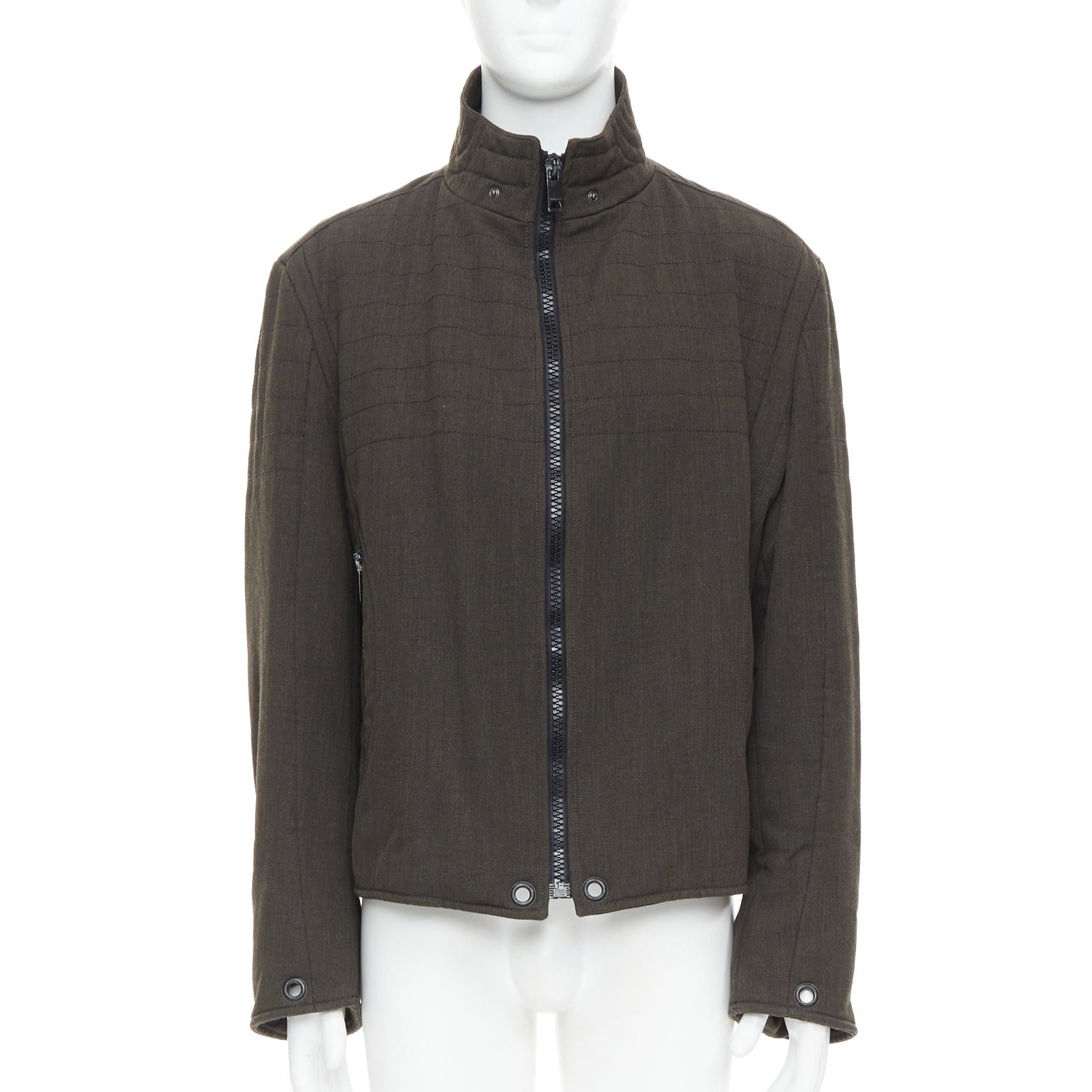 Burberry BURBERRY khaki green wool blend black zip overstitch biker jacket IT48 M Size US M / EU 48-50 / 2 - 3 Thumbnail