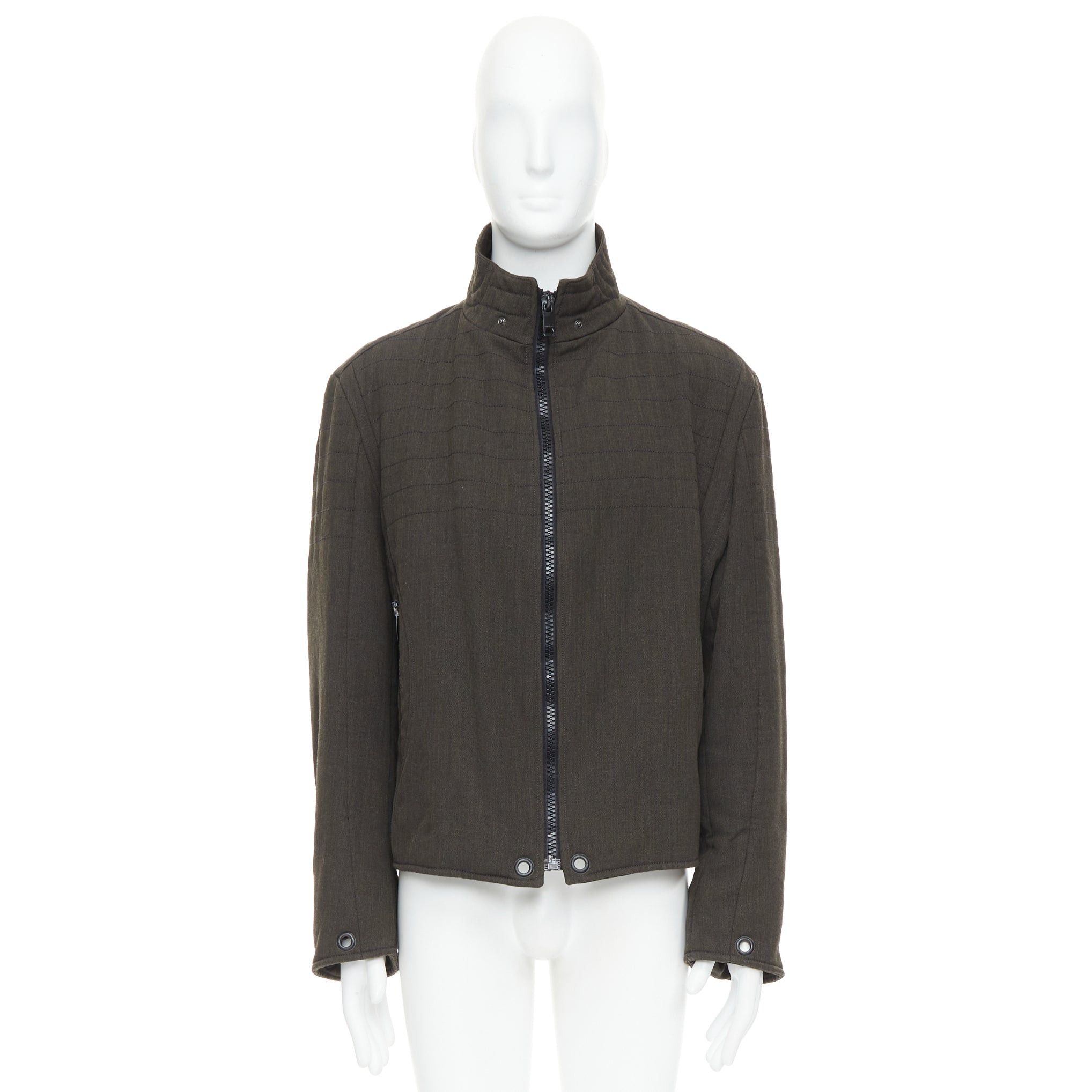 Burberry BURBERRY khaki green wool blend black zip overstitch biker jacket IT48 M Size US M / EU 48-50 / 2 - 10 Thumbnail