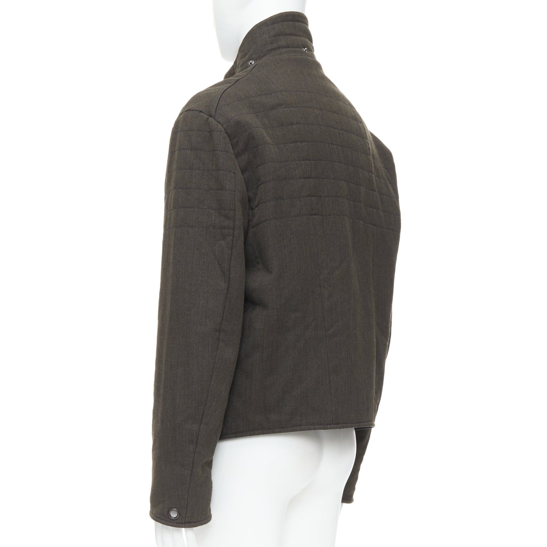 Burberry BURBERRY khaki green wool blend black zip overstitch biker jacket IT48 M Size US M / EU 48-50 / 2 - 7 Thumbnail