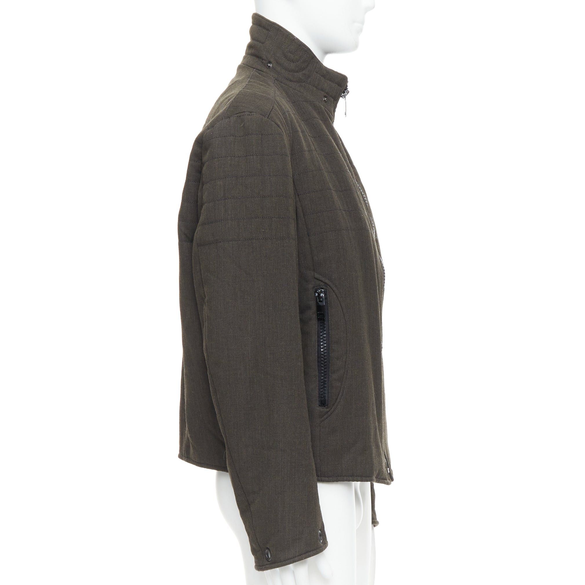 Burberry BURBERRY khaki green wool blend black zip overstitch biker jacket IT48 M Size US M / EU 48-50 / 2 - 5 Thumbnail