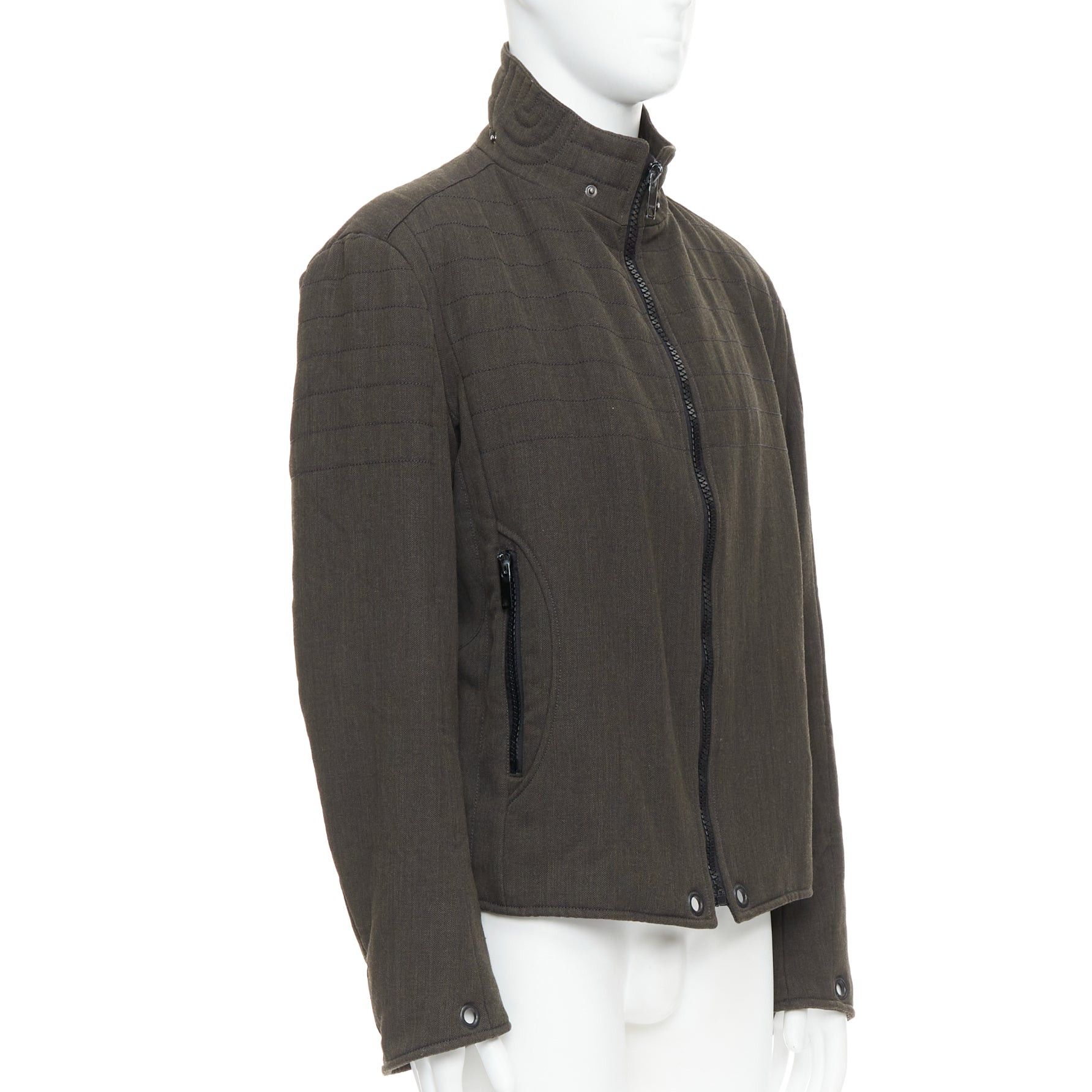 Burberry BURBERRY khaki green wool blend black zip overstitch biker jacket IT48 M Size US M / EU 48-50 / 2 - 4 Thumbnail