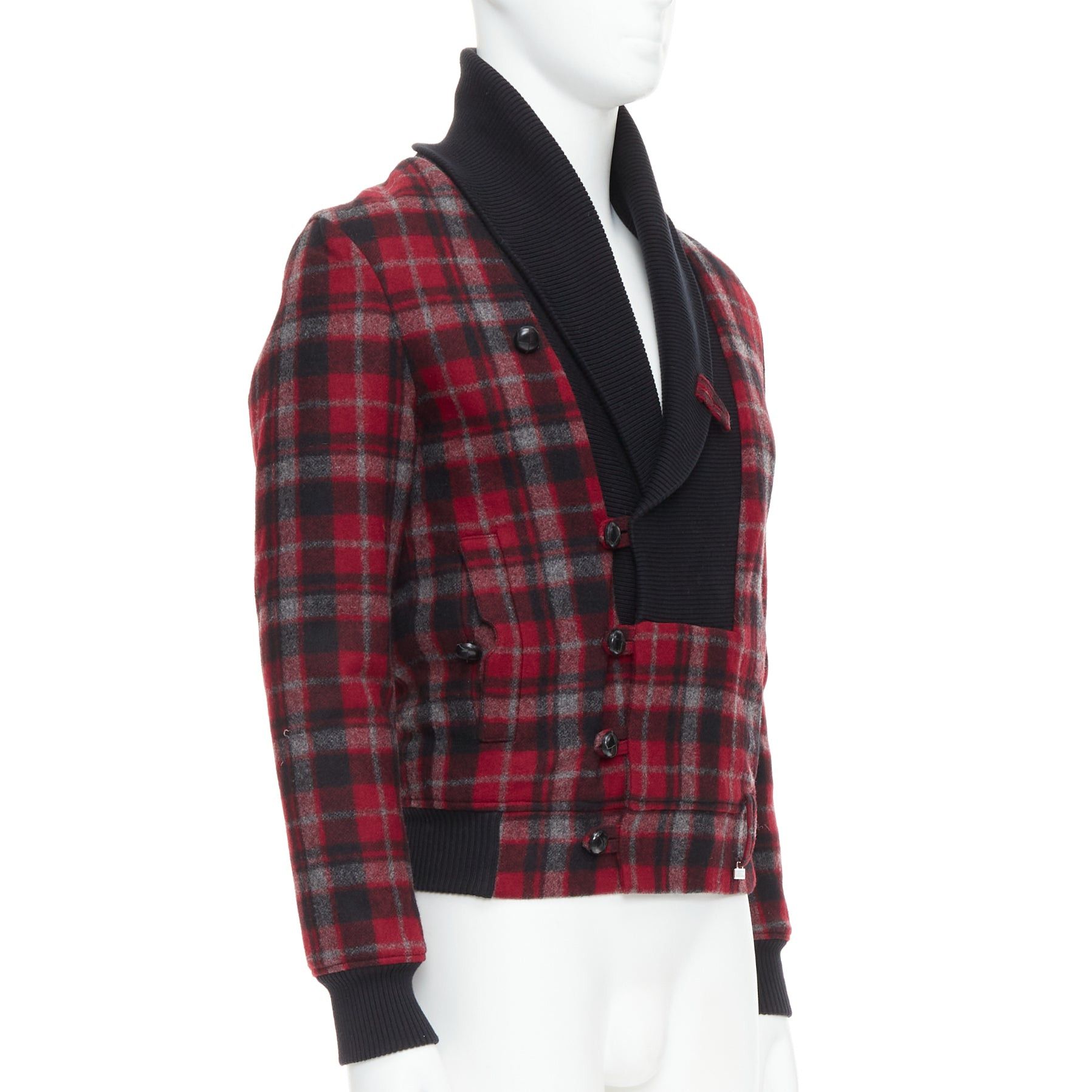 Kris Van Assche KRIS VAN ASSCHE red black virgin wool checkered cotton trim bomber IT46 S Size US S / EU 44-46 / 1 - 4 Thumbnail