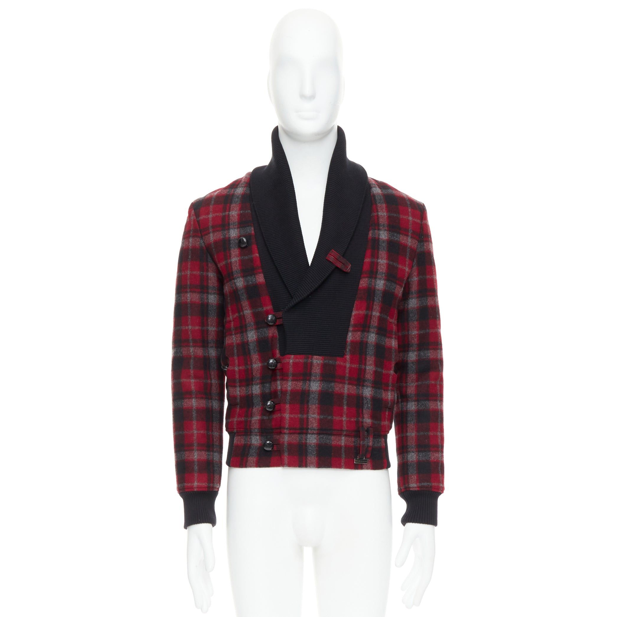 Kris Van Assche KRIS VAN ASSCHE red black virgin wool checkered cotton trim bomber IT46 S Size US S / EU 44-46 / 1 - 10 Thumbnail