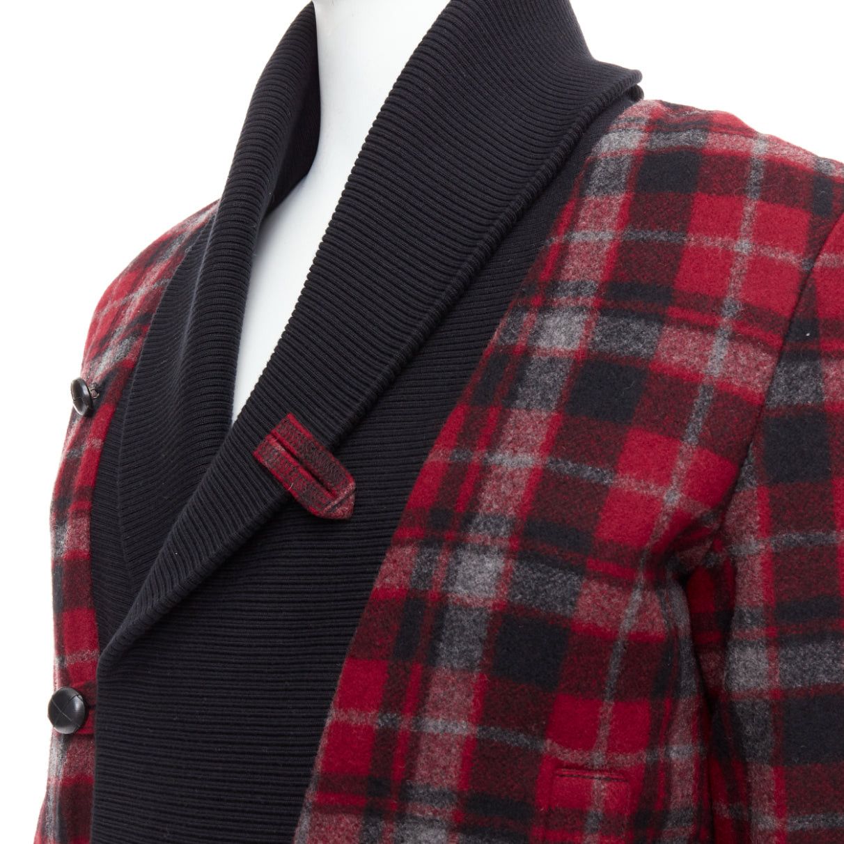 Kris Van Assche KRIS VAN ASSCHE red black virgin wool checkered cotton trim bomber IT46 S Size US S / EU 44-46 / 1 - 2 Thumbnail