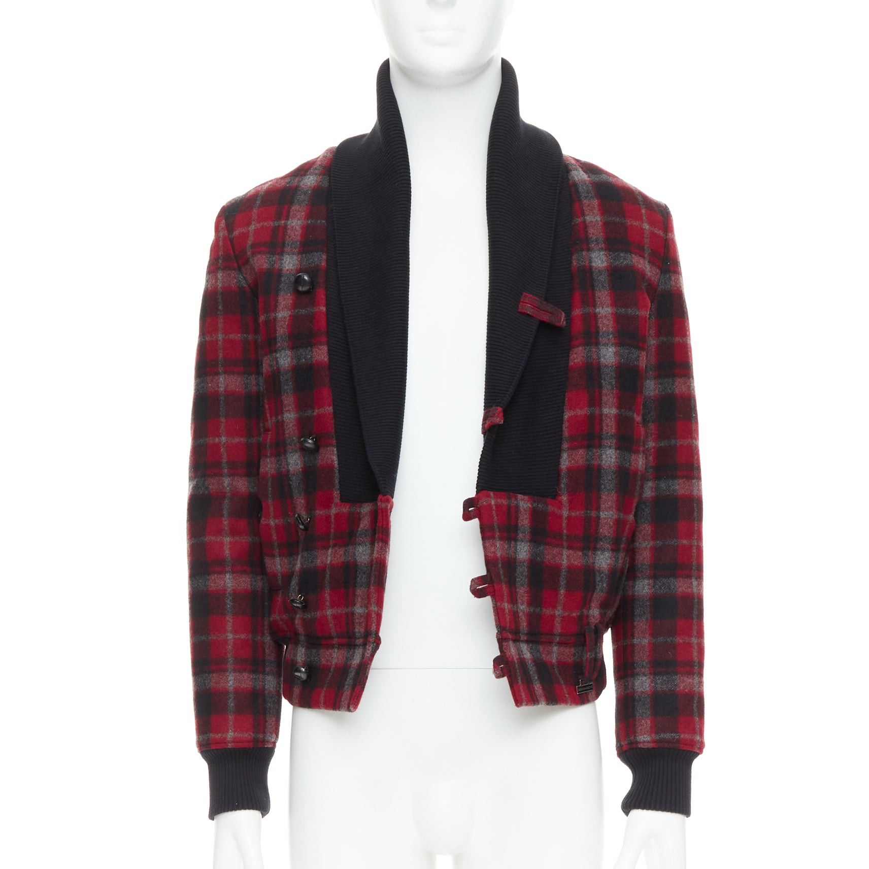 Kris Van Assche KRIS VAN ASSCHE red black virgin wool checkered cotton trim bomber IT46 S Size US S / EU 44-46 / 1 - 3 Thumbnail