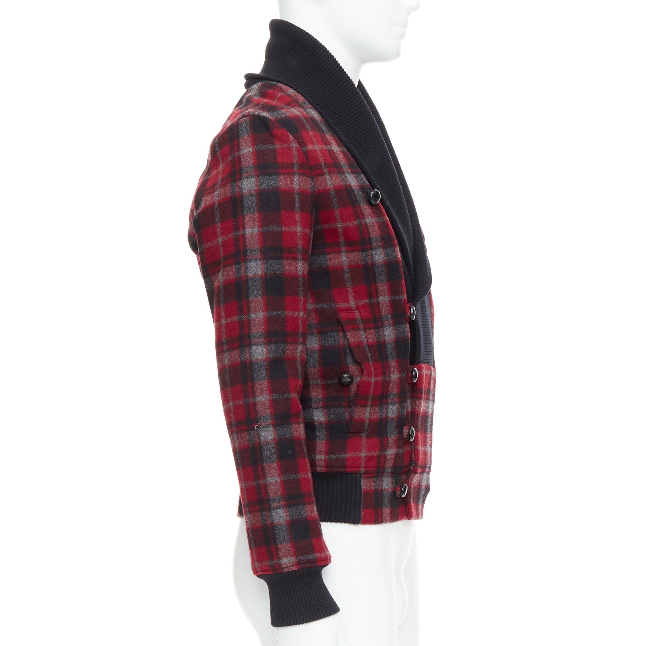 Kris Van Assche KRIS VAN ASSCHE red black virgin wool checkered cotton trim bomber IT46 S Size US S / EU 44-46 / 1 - 5 Thumbnail