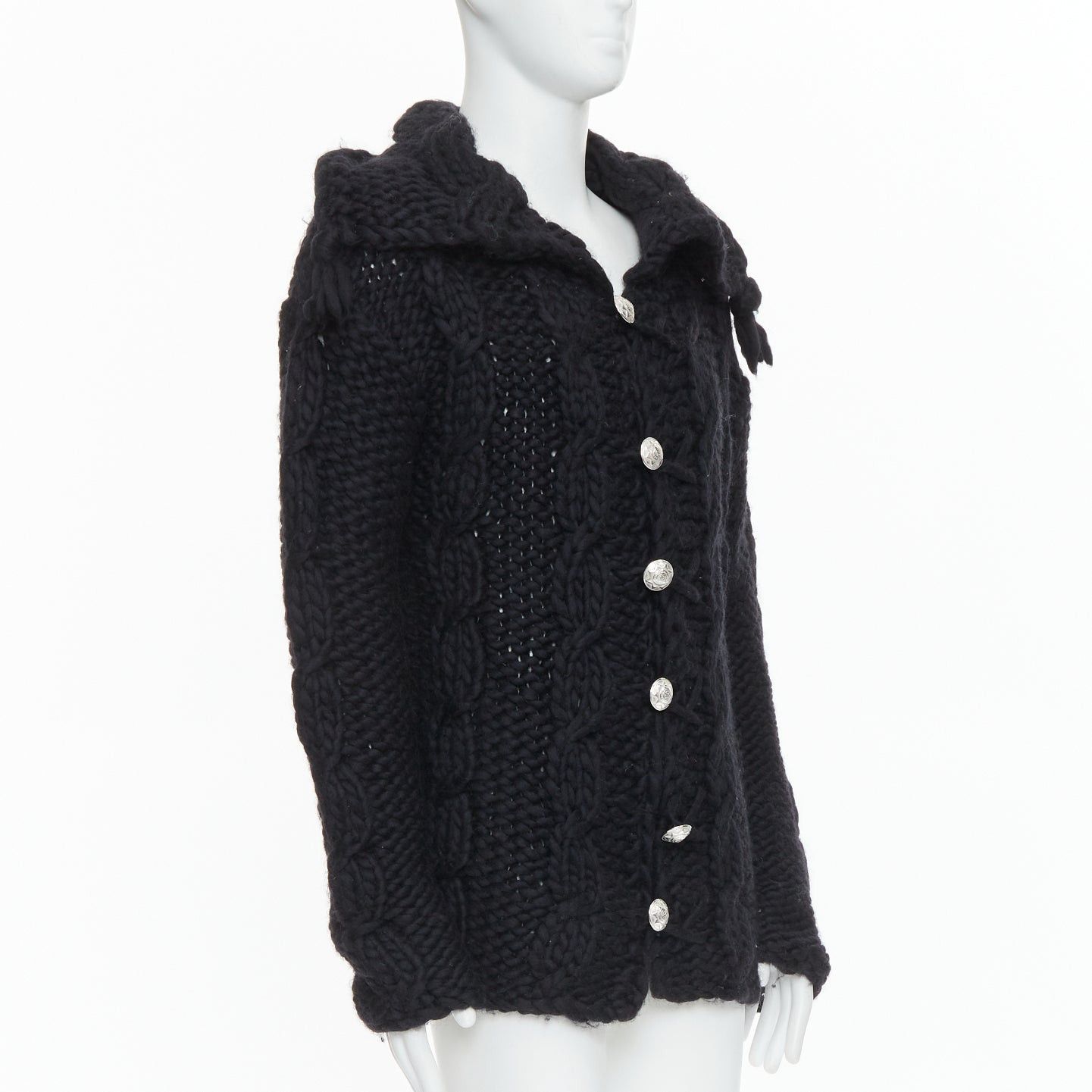 Dolce & Gabbana DOLCE GABBANA D&G Vintage black wool chunky cable knit cardigan S Size US S / EU 44-46 / 1 - 4 Thumbnail