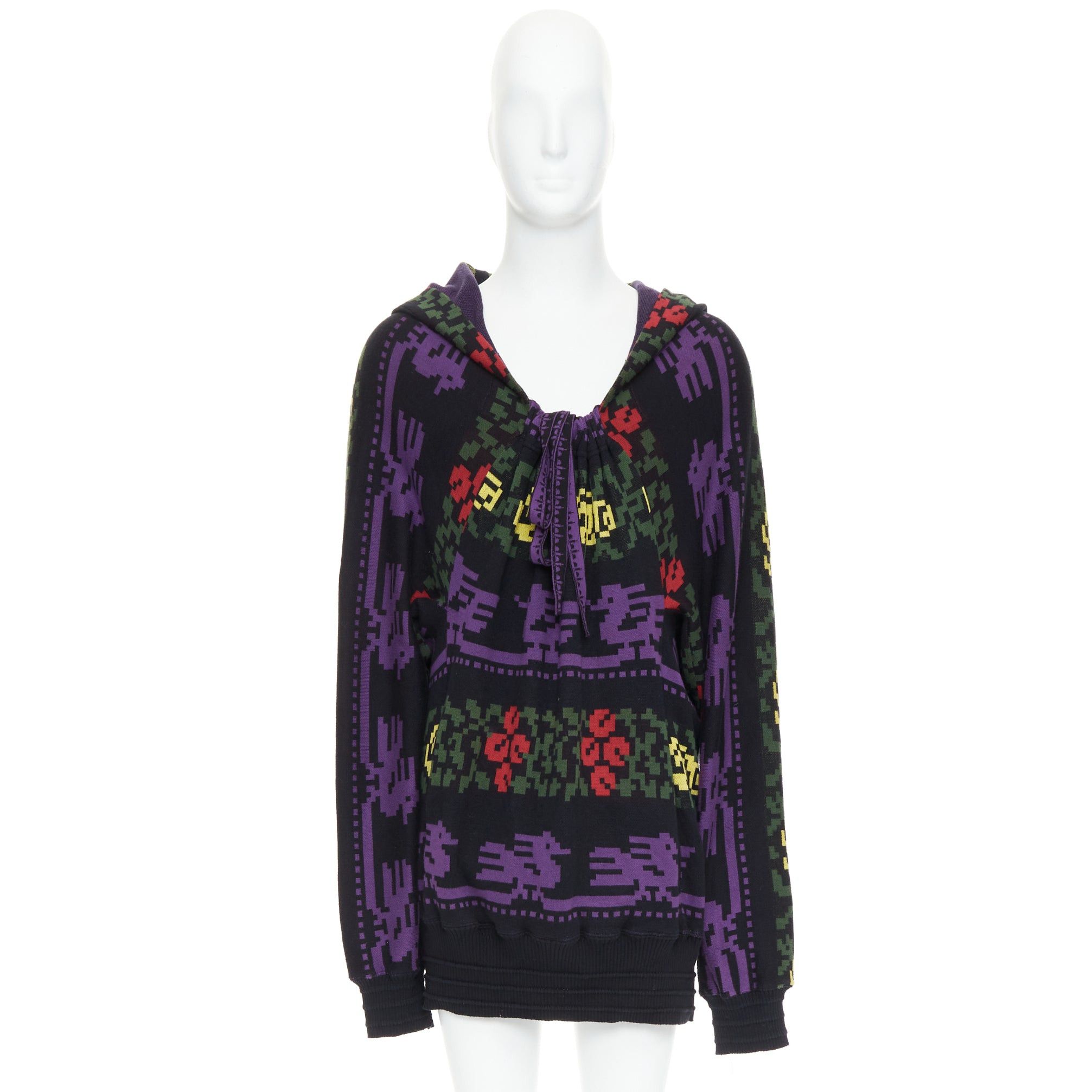 rare BERNHARD WILLHELM Vintage multicolor pixel print drawstring neck sweater L