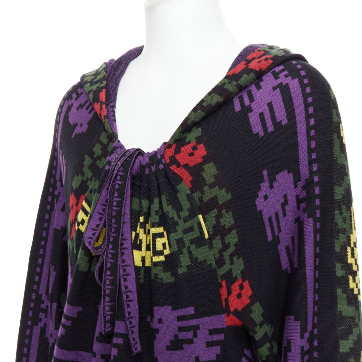 rare BERNHARD WILLHELM Vintage multicolor pixel print drawstring neck sweater L