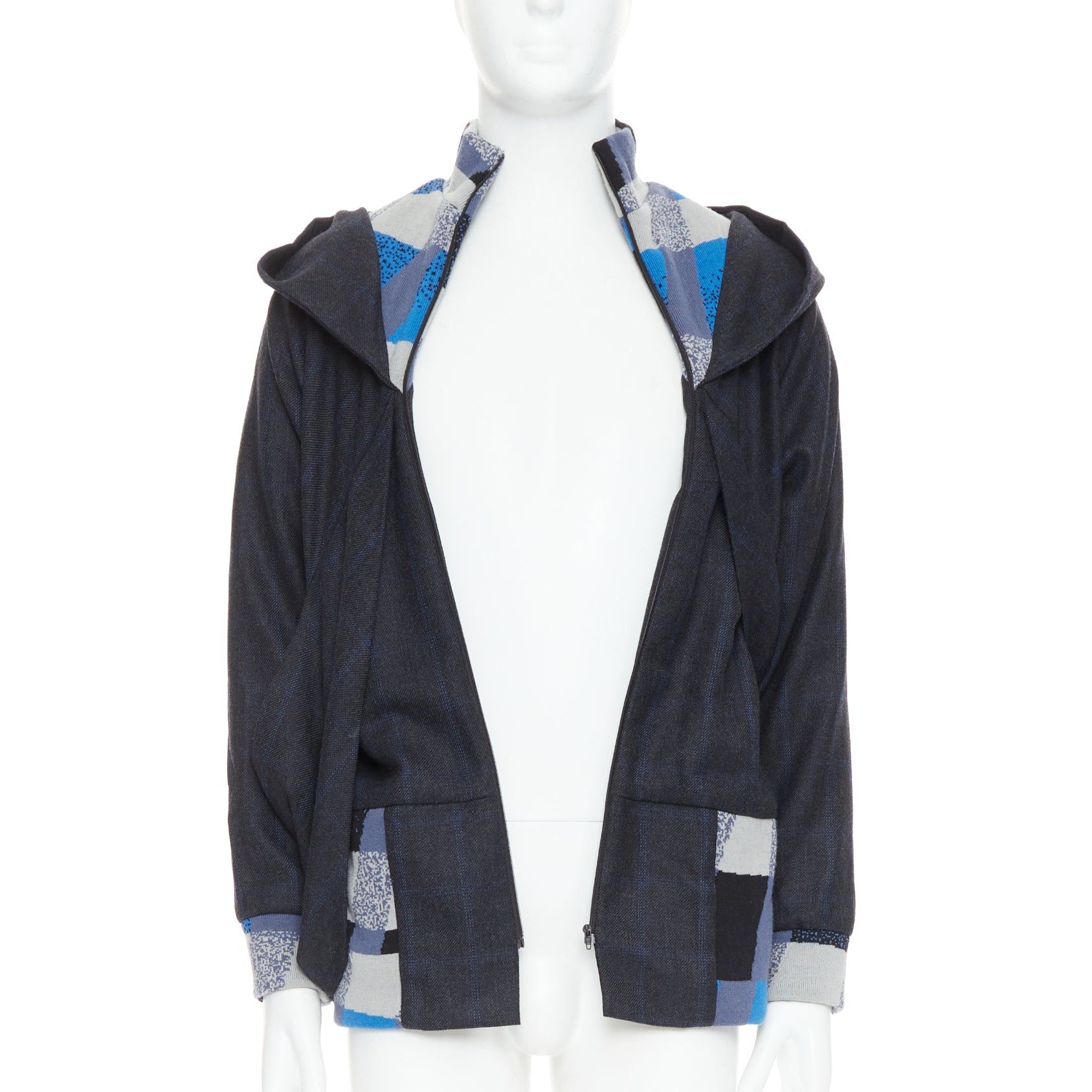 Other C NEEON blue grey geometric wool deconstructed zip up jacket EU38 S Size US M / EU 48-50 / 2 - 3 Thumbnail
