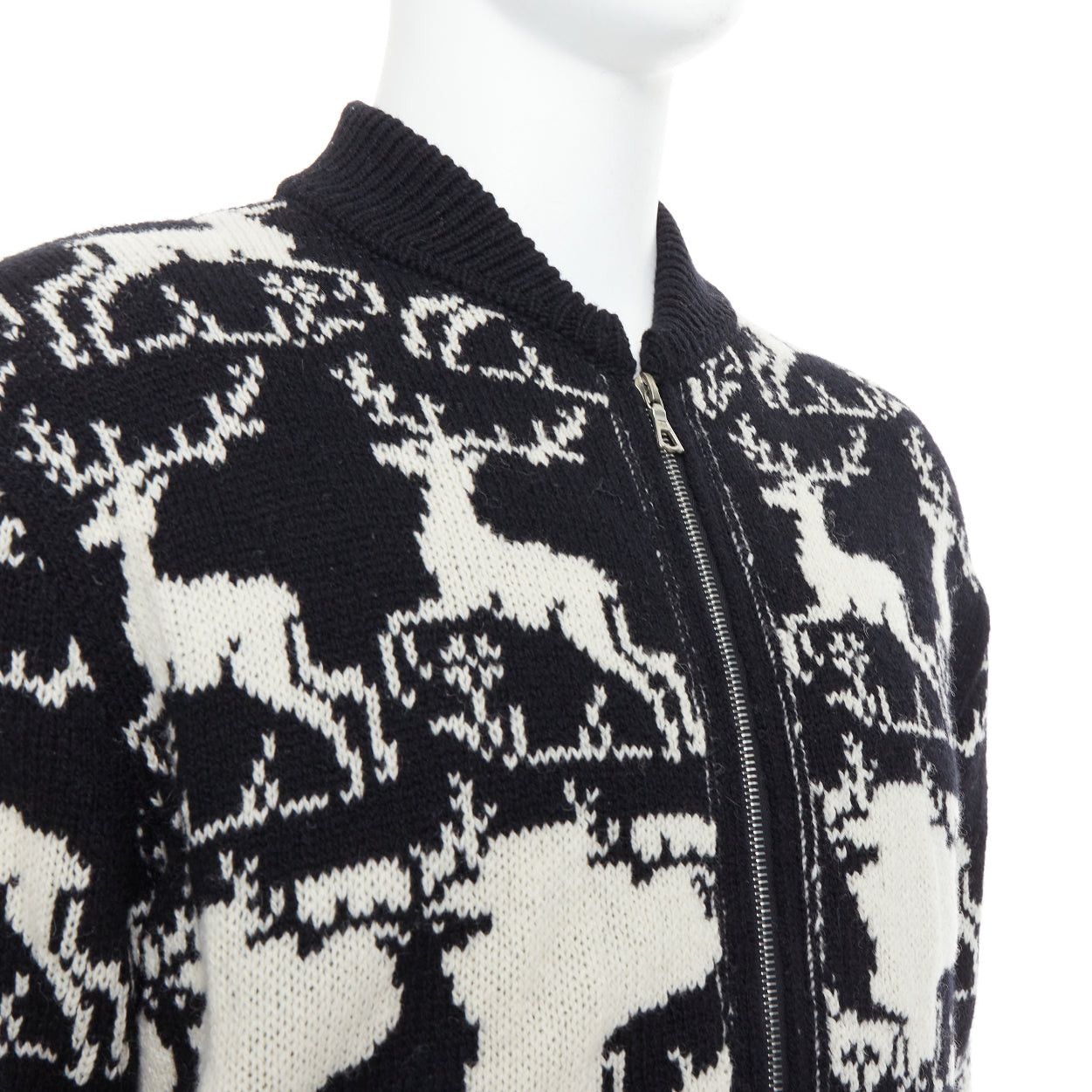 Dries Van Noten DRIES VAN NOTEN black white wool reindeer intarsia zip up jacket M Size US M / EU 48-50 / 2 - 8 Thumbnail
