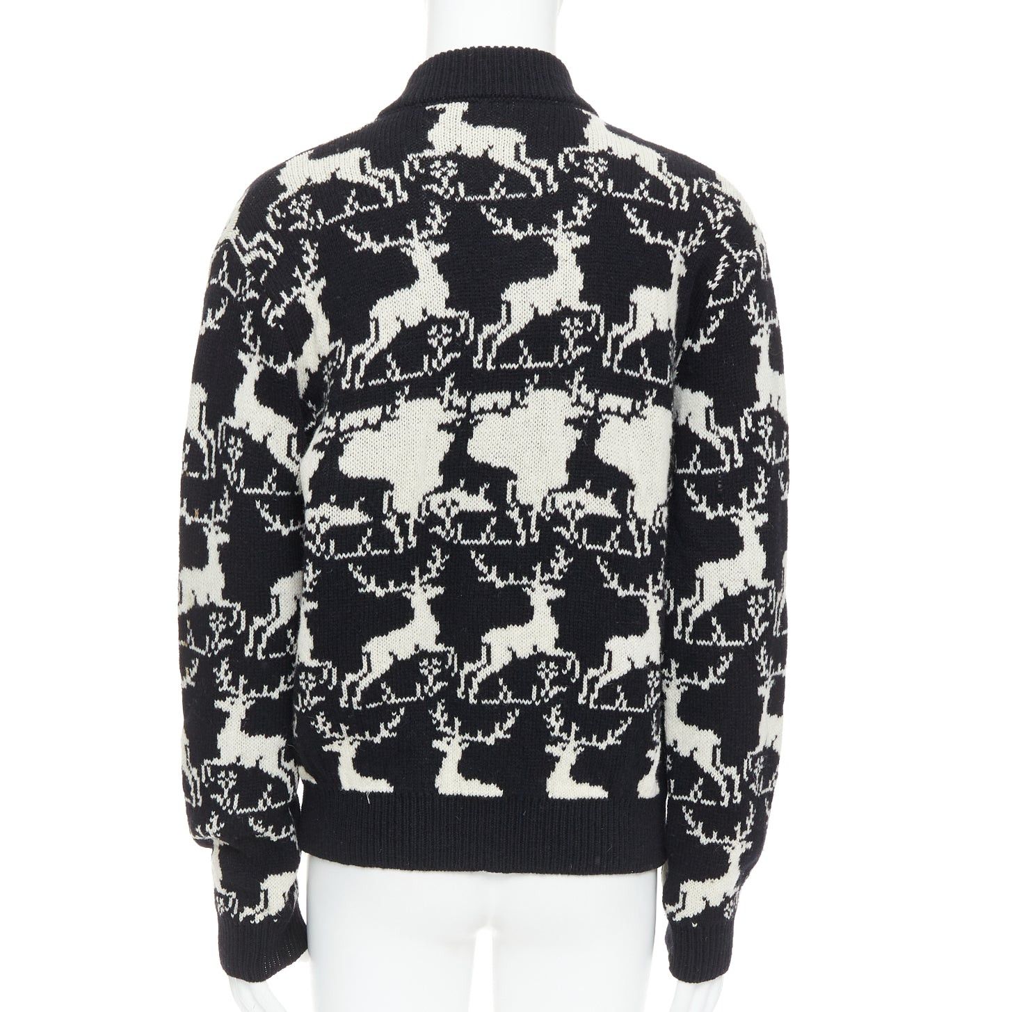 Dries Van Noten DRIES VAN NOTEN black white wool reindeer intarsia zip up jacket M Size US M / EU 48-50 / 2 - 6 Thumbnail