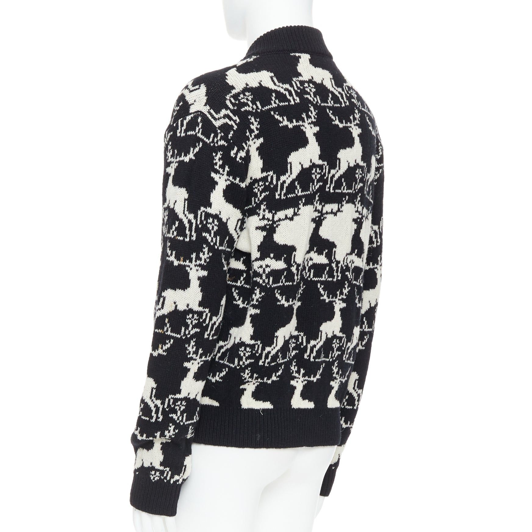 Dries Van Noten DRIES VAN NOTEN black white wool reindeer intarsia zip up jacket M Size US M / EU 48-50 / 2 - 7 Thumbnail
