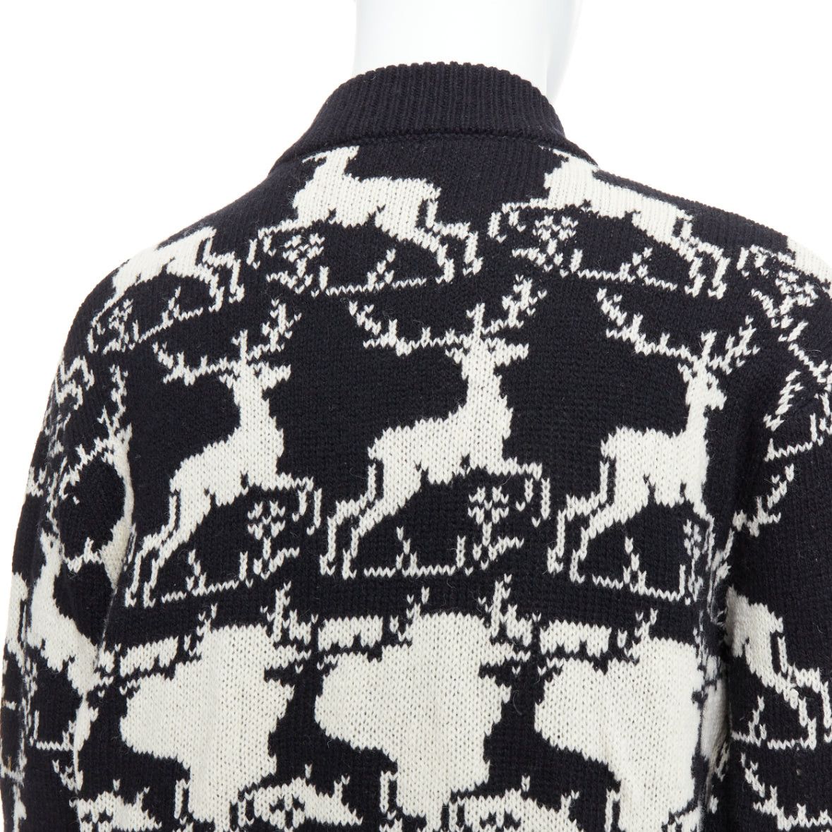 Dries Van Noten DRIES VAN NOTEN black white wool reindeer intarsia zip up jacket M Size US M / EU 48-50 / 2 - 2 Thumbnail