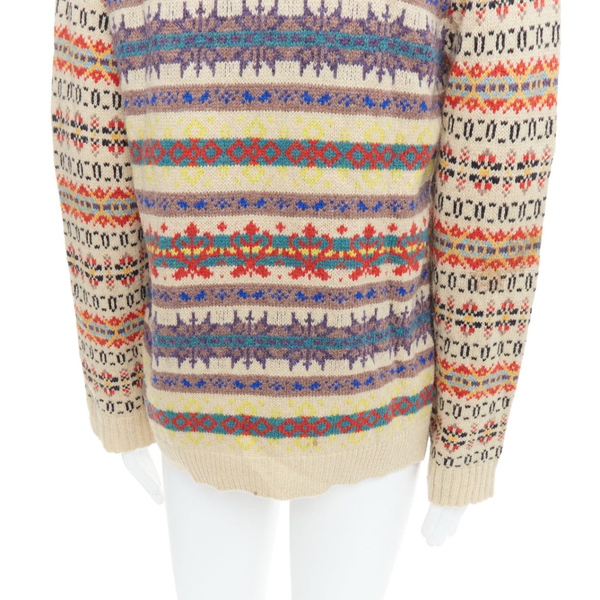 Dries Van Noten DRIES VAN NOTEN beige striped fairisle shetland wool sweater L Size US L / EU 52-54 / 3 - 7 Thumbnail