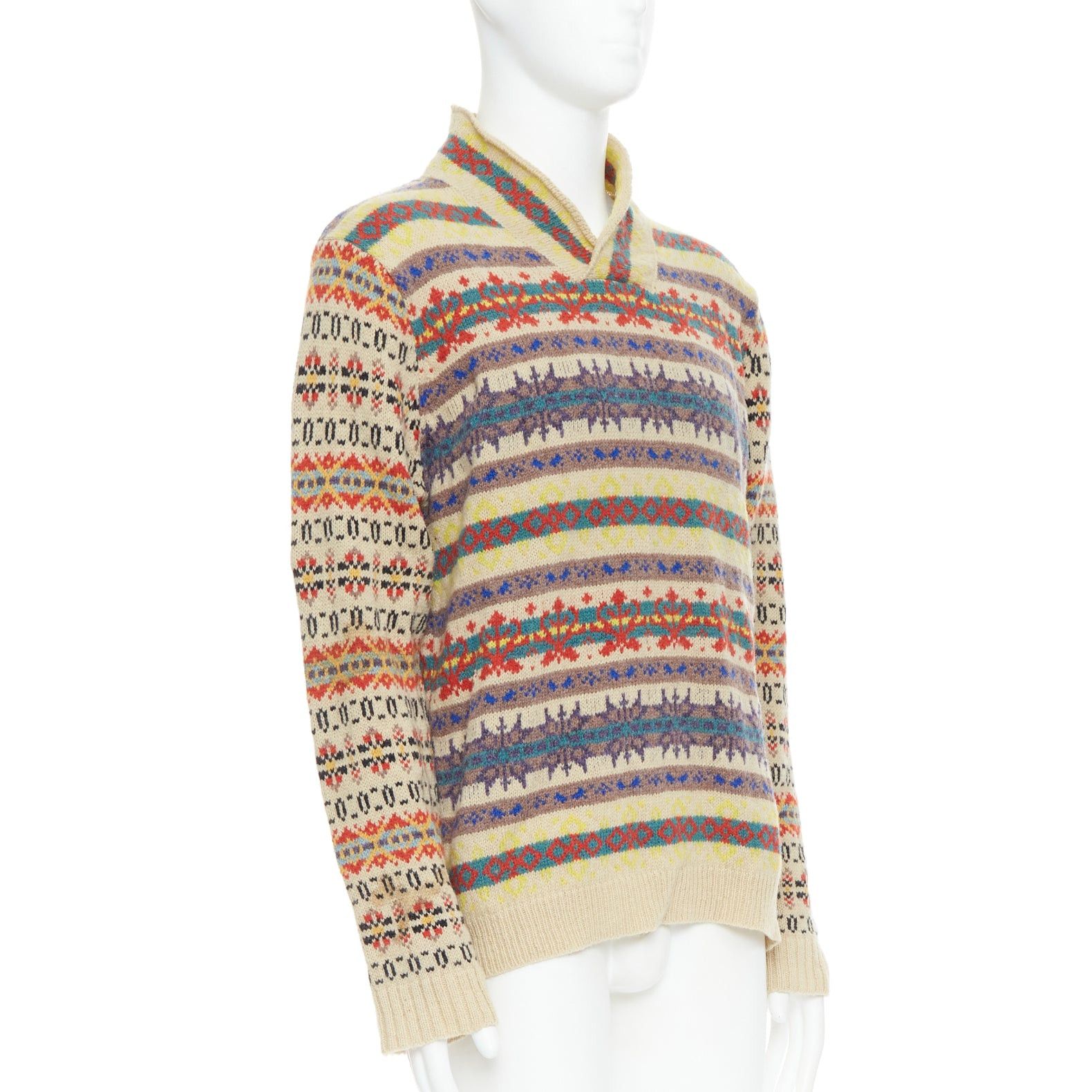 Dries Van Noten DRIES VAN NOTEN beige striped fairisle shetland wool sweater L Size US L / EU 52-54 / 3 - 3 Thumbnail
