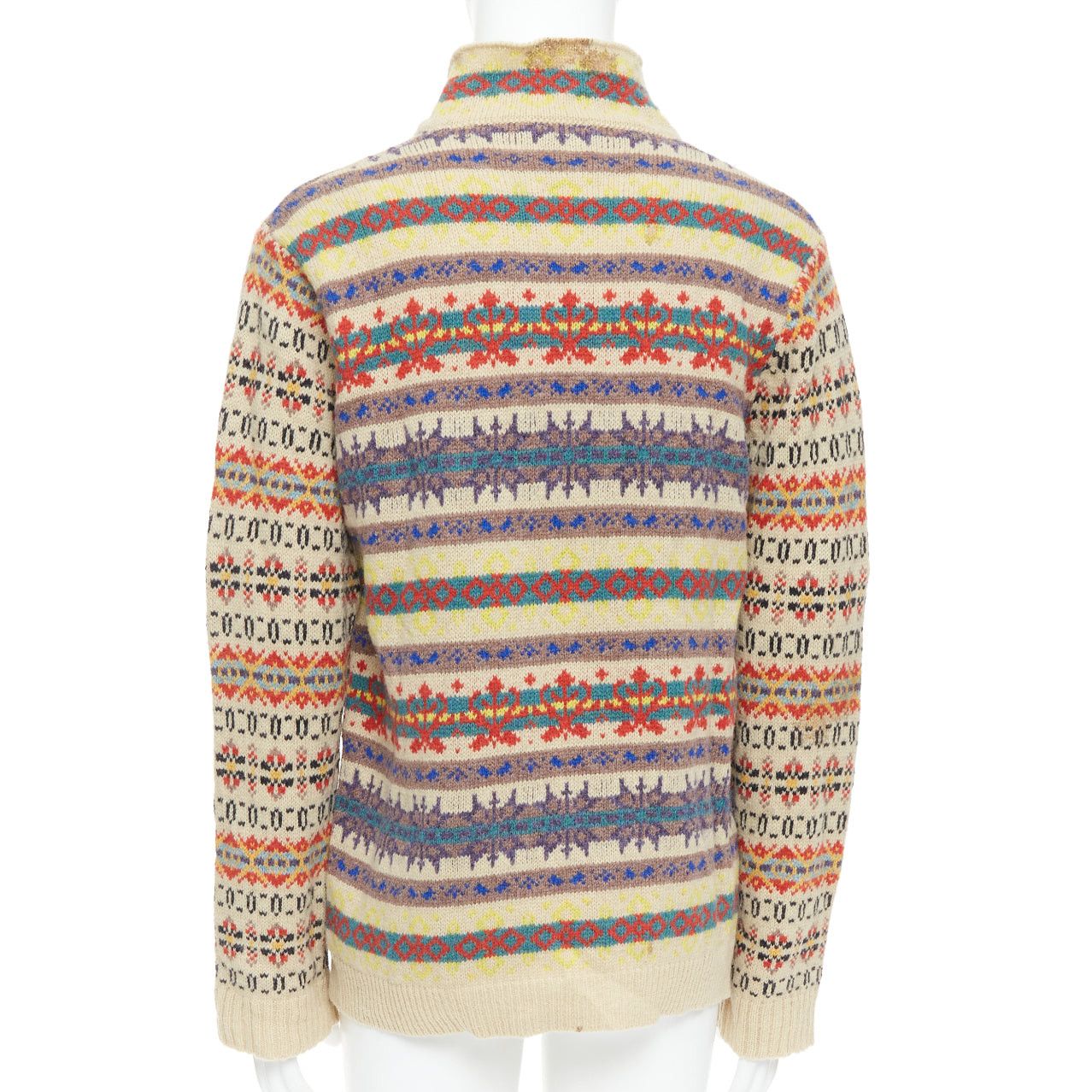 Dries Van Noten DRIES VAN NOTEN beige striped fairisle shetland wool sweater L Size US L / EU 52-54 / 3 - 5 Thumbnail