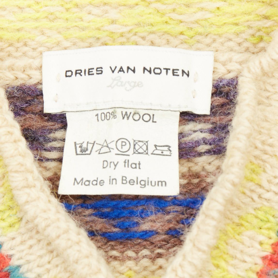 Dries Van Noten DRIES VAN NOTEN beige striped fairisle shetland wool sweater L Size US L / EU 52-54 / 3 - 8 Thumbnail
