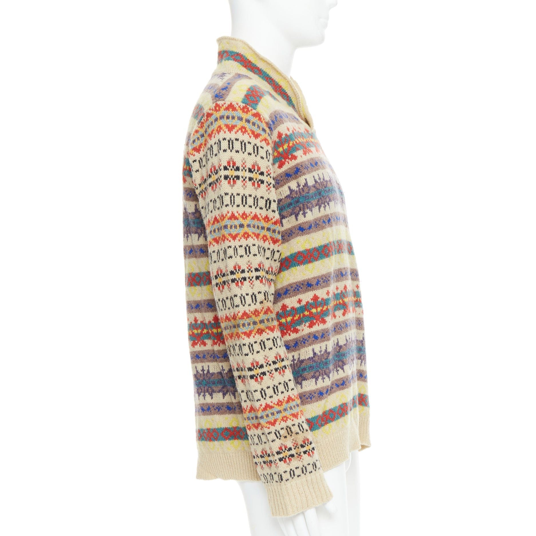 Dries Van Noten DRIES VAN NOTEN beige striped fairisle shetland wool sweater L Size US L / EU 52-54 / 3 - 4 Thumbnail