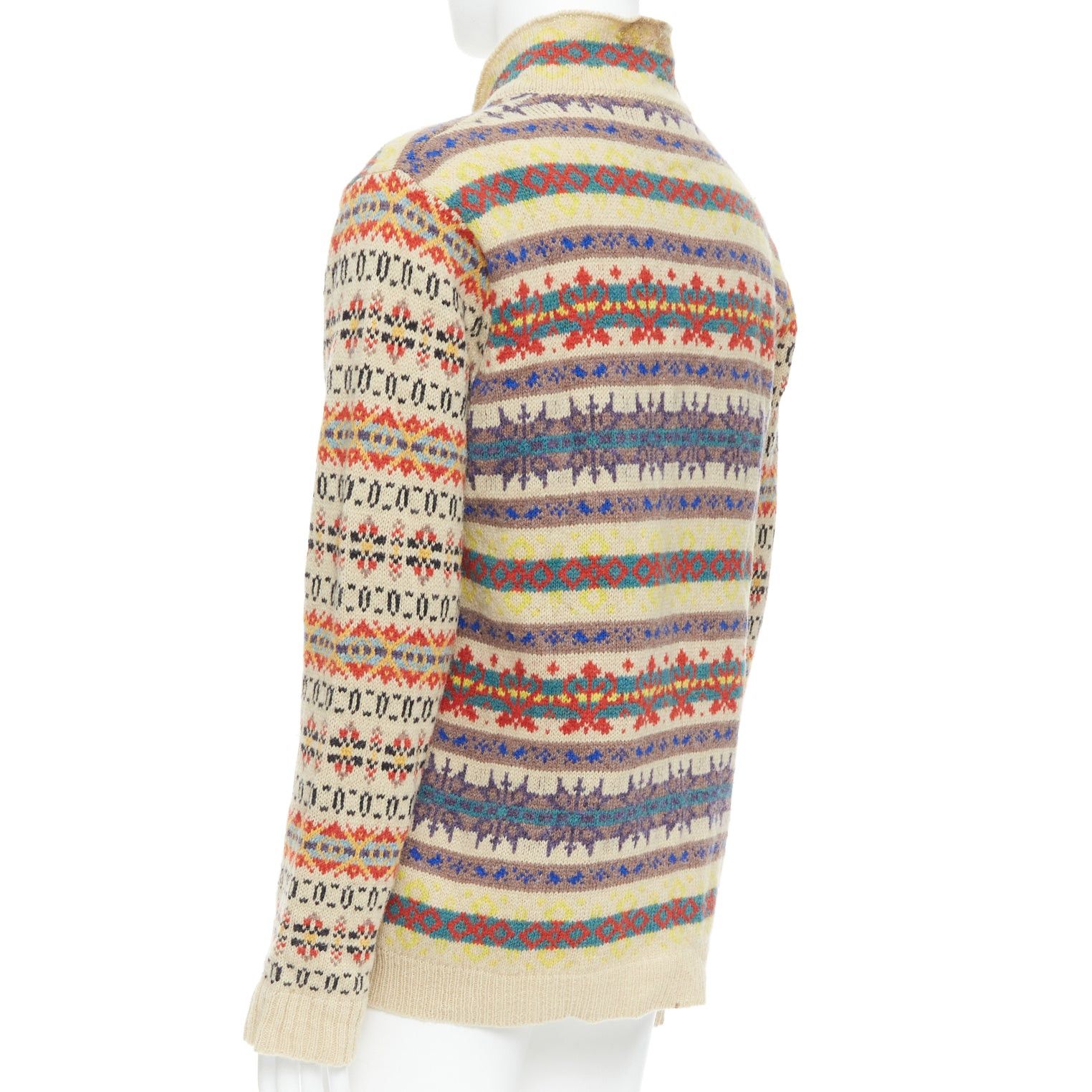 Dries Van Noten DRIES VAN NOTEN beige striped fairisle shetland wool sweater L Size US L / EU 52-54 / 3 - 6 Thumbnail