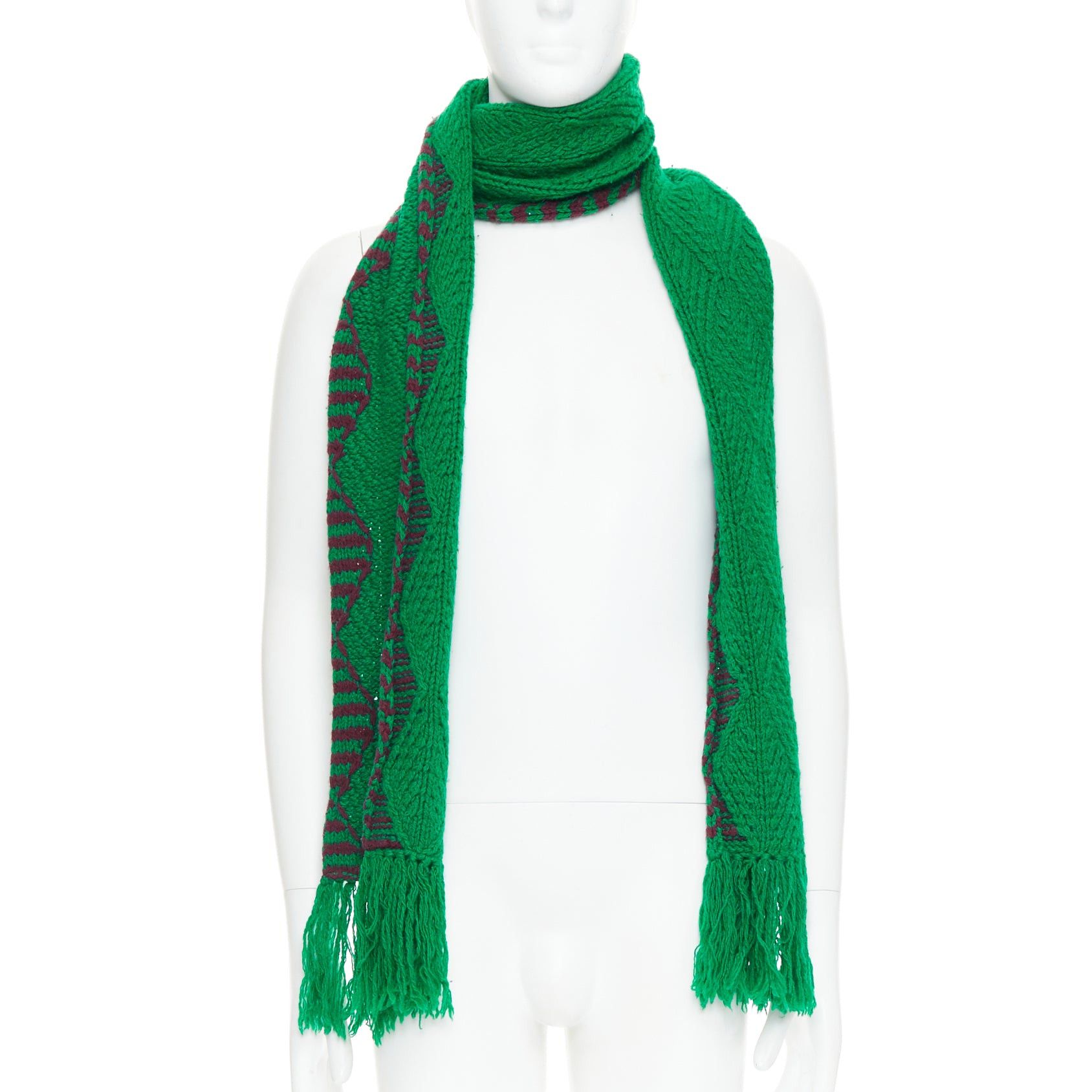 Dries Van Noten DRIES VAN NOTEN green brown knitted long wrap scarf Size ONE SIZE - 3 Thumbnail