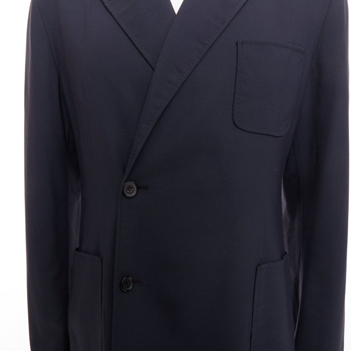 Raf Simons RAF SIMONS black virgin wool off centre buttons patch pocket long blazer IT48 M Size US M / EU 48-50 / 2 - 7 Thumbnail