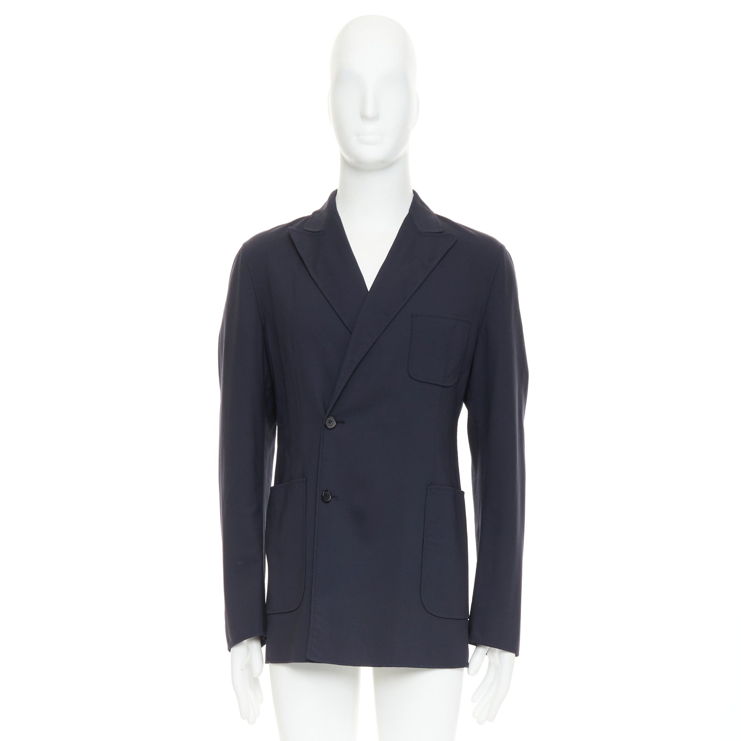 Raf Simons RAF SIMONS black virgin wool off centre buttons patch pocket long blazer IT48 M Size US M / EU 48-50 / 2 - 9 Thumbnail