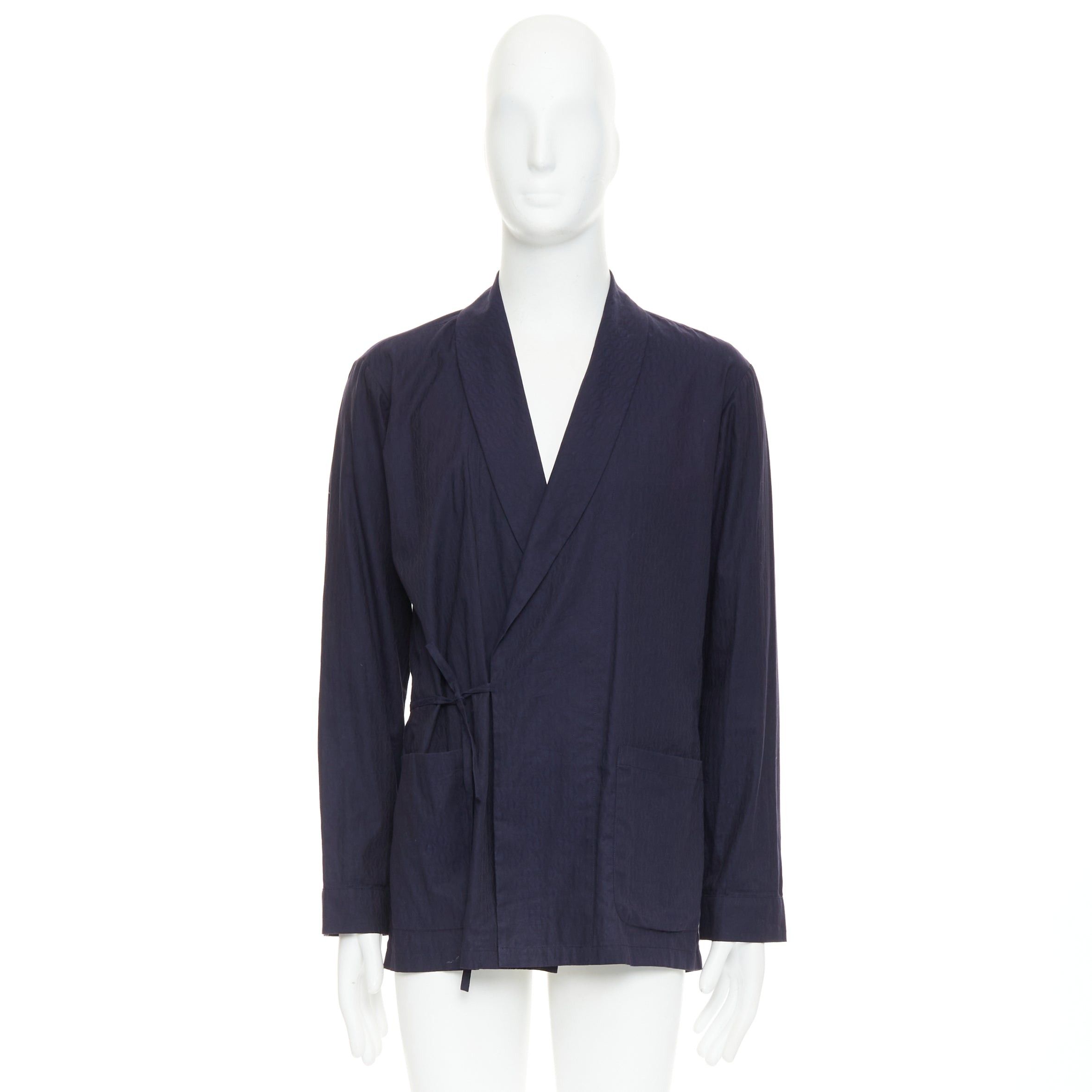 Dries Van Noten DRIES VAN NOTEN navy subtle printed cotton collared kimono overshirt IT44 XS Size US XS / EU 42 / 0 - 9 Thumbnail