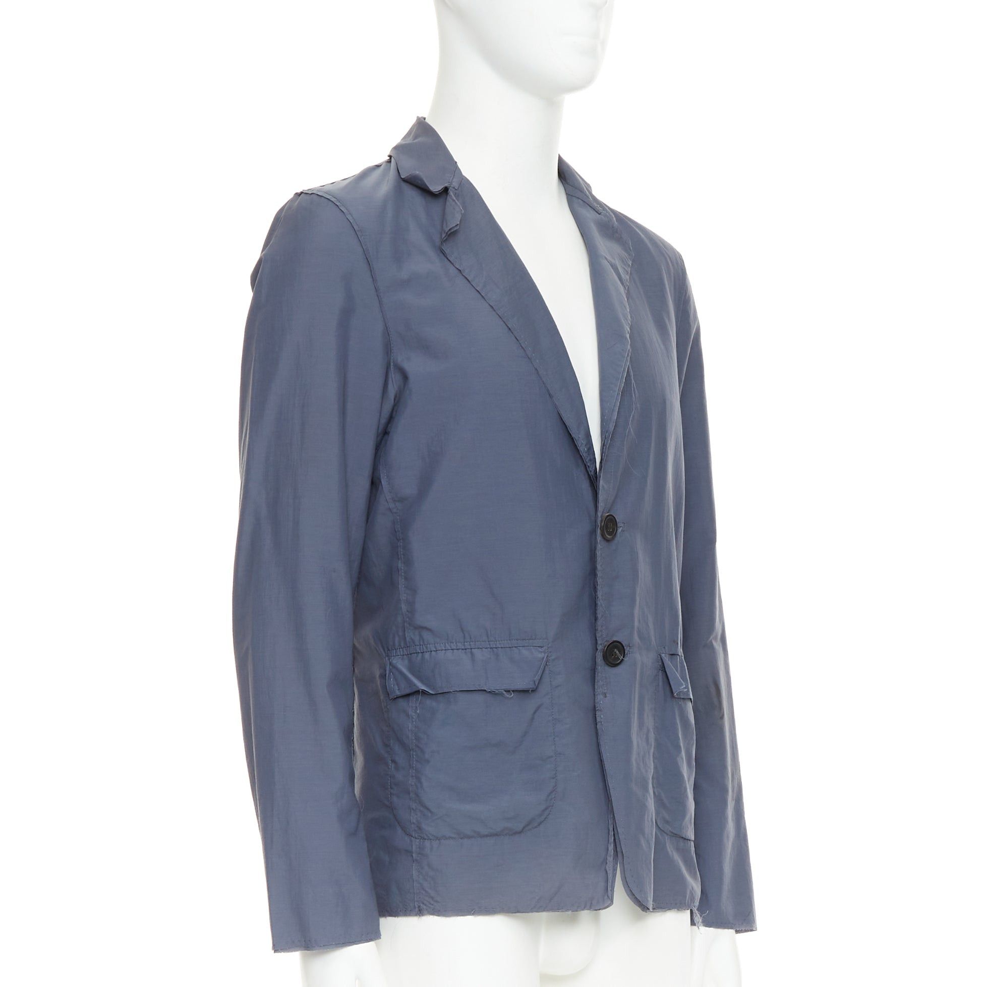 Lanvin LANVIN navy light double layer fabric raw edge casual blazer jacket FR46 S Size 46R - 3 Thumbnail