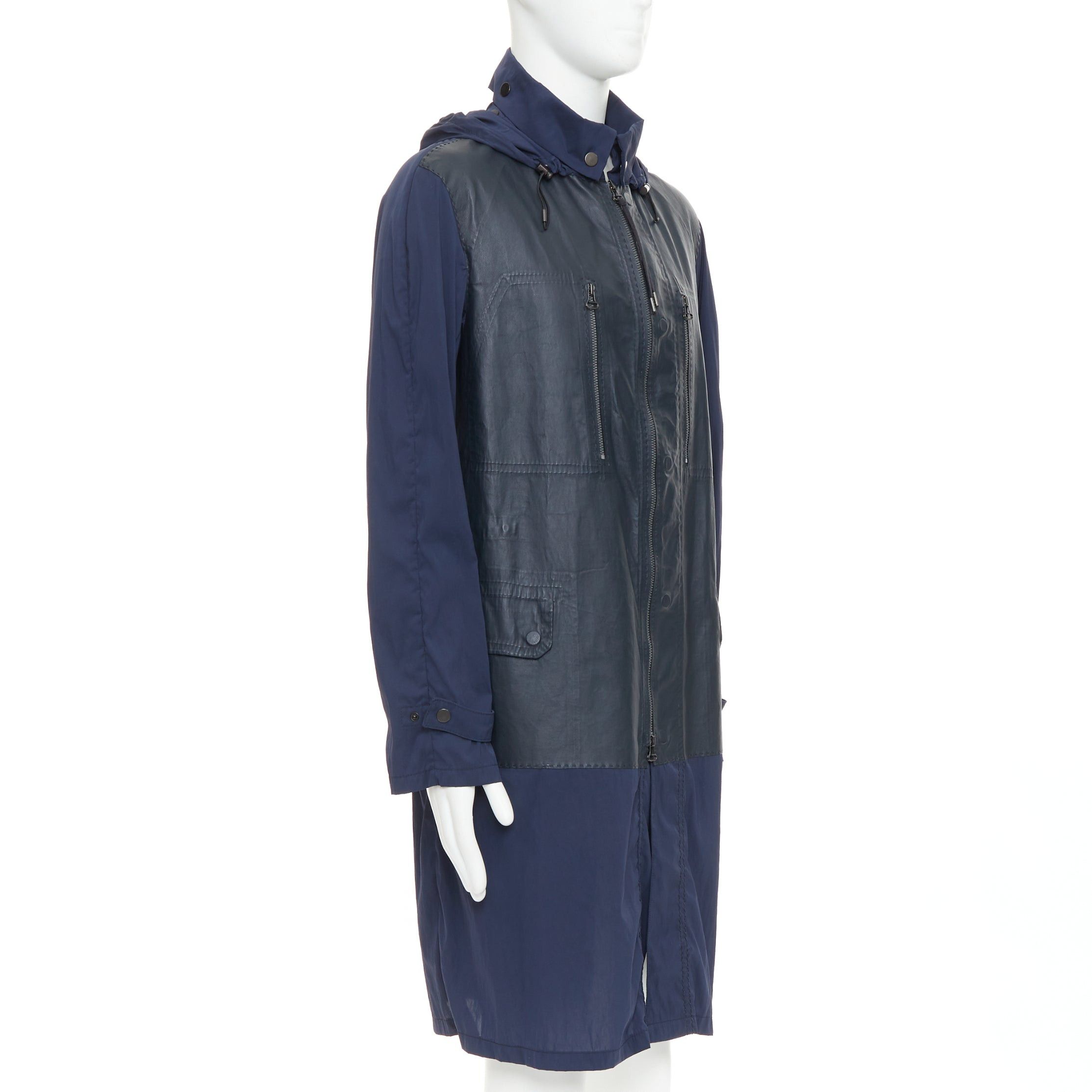 Lanvin LANVIN black leather panels navy lightweight nylon anorak coat FR48 M Size US M / EU 48-50 / 2 - 4 Thumbnail