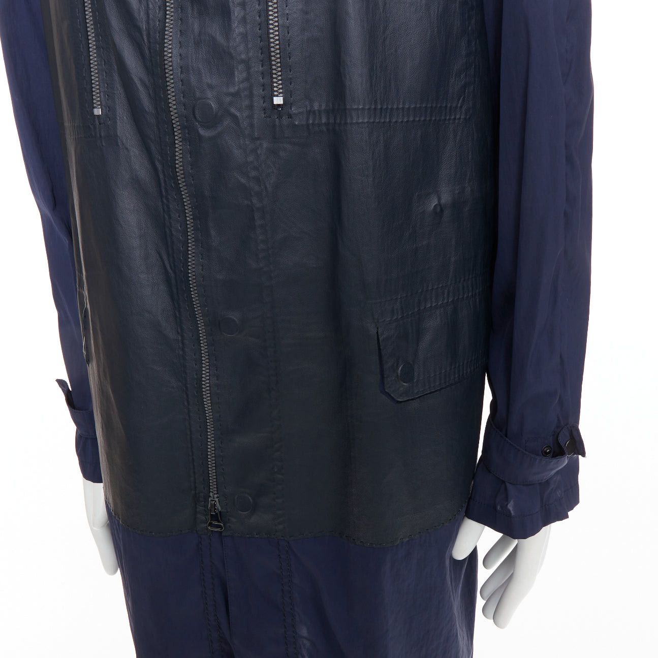 Lanvin LANVIN black leather panels navy lightweight nylon anorak coat FR48 M Size US M / EU 48-50 / 2 - 8 Thumbnail