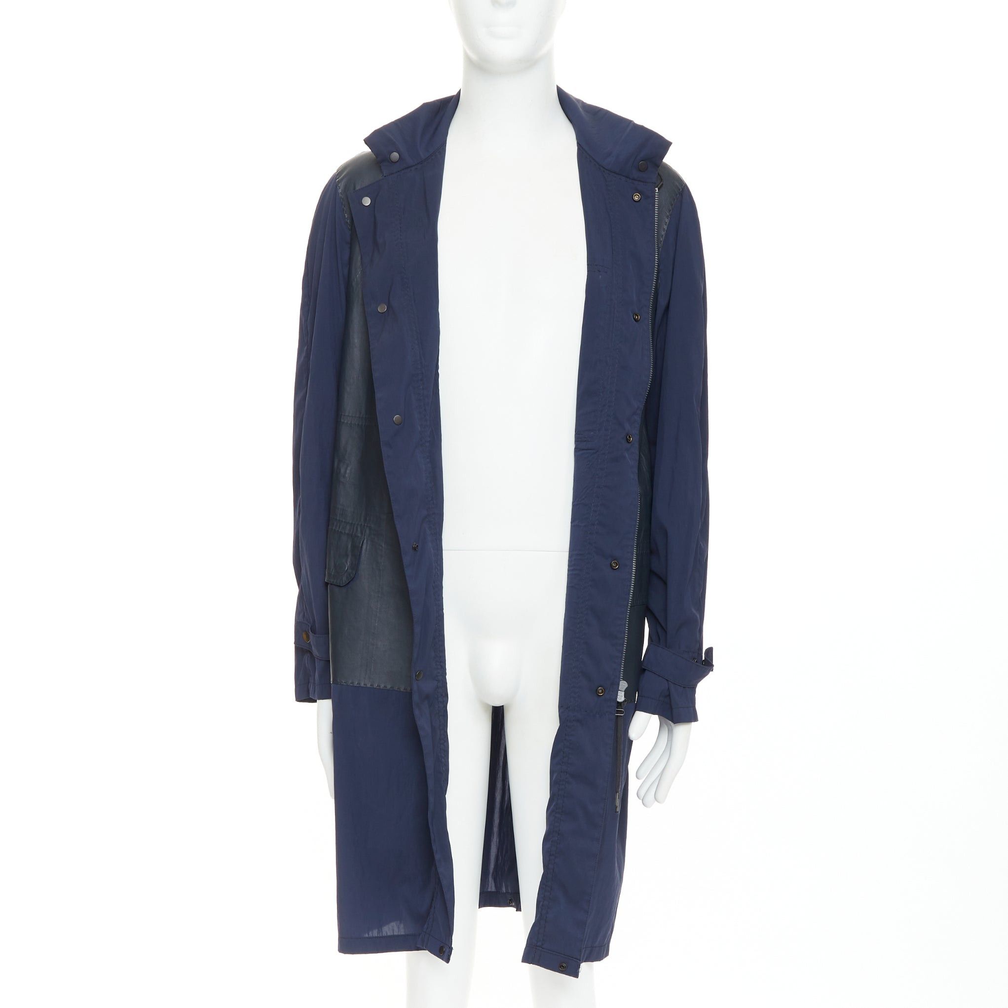 Lanvin LANVIN black leather panels navy lightweight nylon anorak coat FR48 M Size US M / EU 48-50 / 2 - 3 Thumbnail