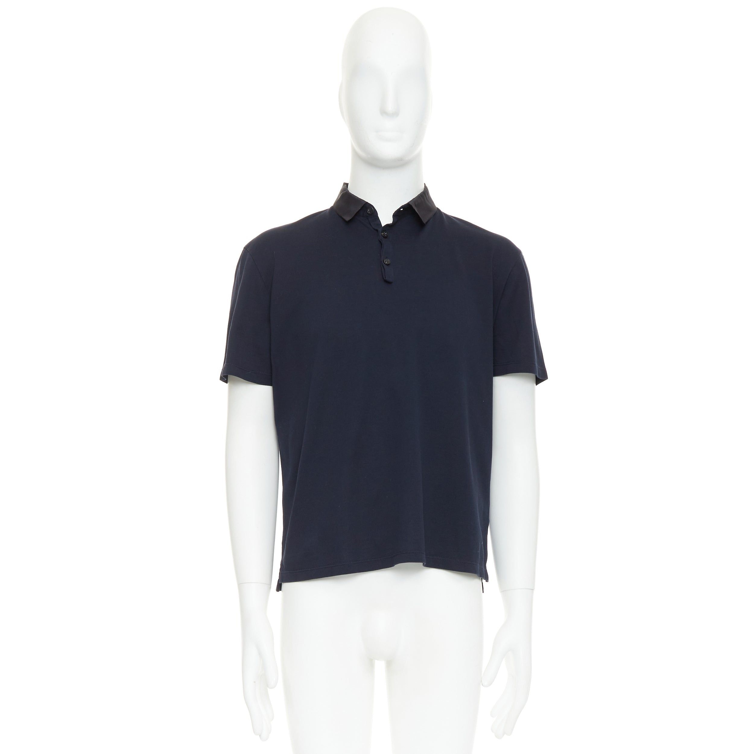 Lanvin LANVIN navy cotton black grosgrain collar trim short polo shirt M Size US M / EU 48-50 / 2 - 9 Thumbnail