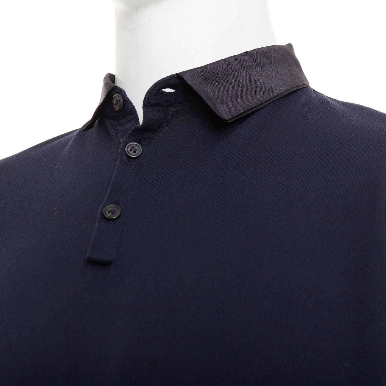Lanvin LANVIN navy cotton black grosgrain collar trim short polo shirt M Size US M / EU 48-50 / 2 - 2 Thumbnail
