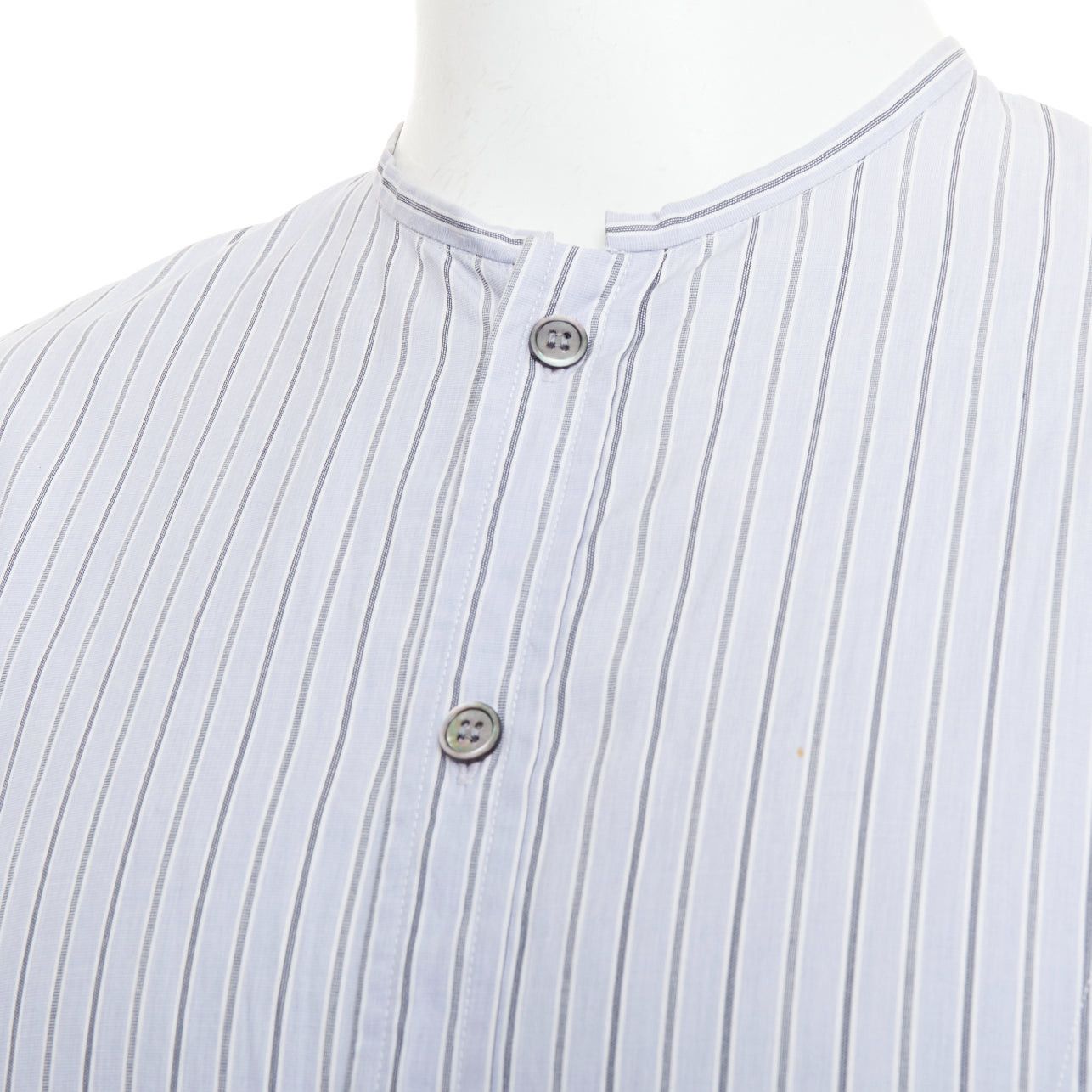 Yohji Yamamoto YOHJI YAMAMOTO HOMME light blue grey striped collarless button up shirt JP2 M Size US M / EU 48-50 / 2 - 2 Thumbnail