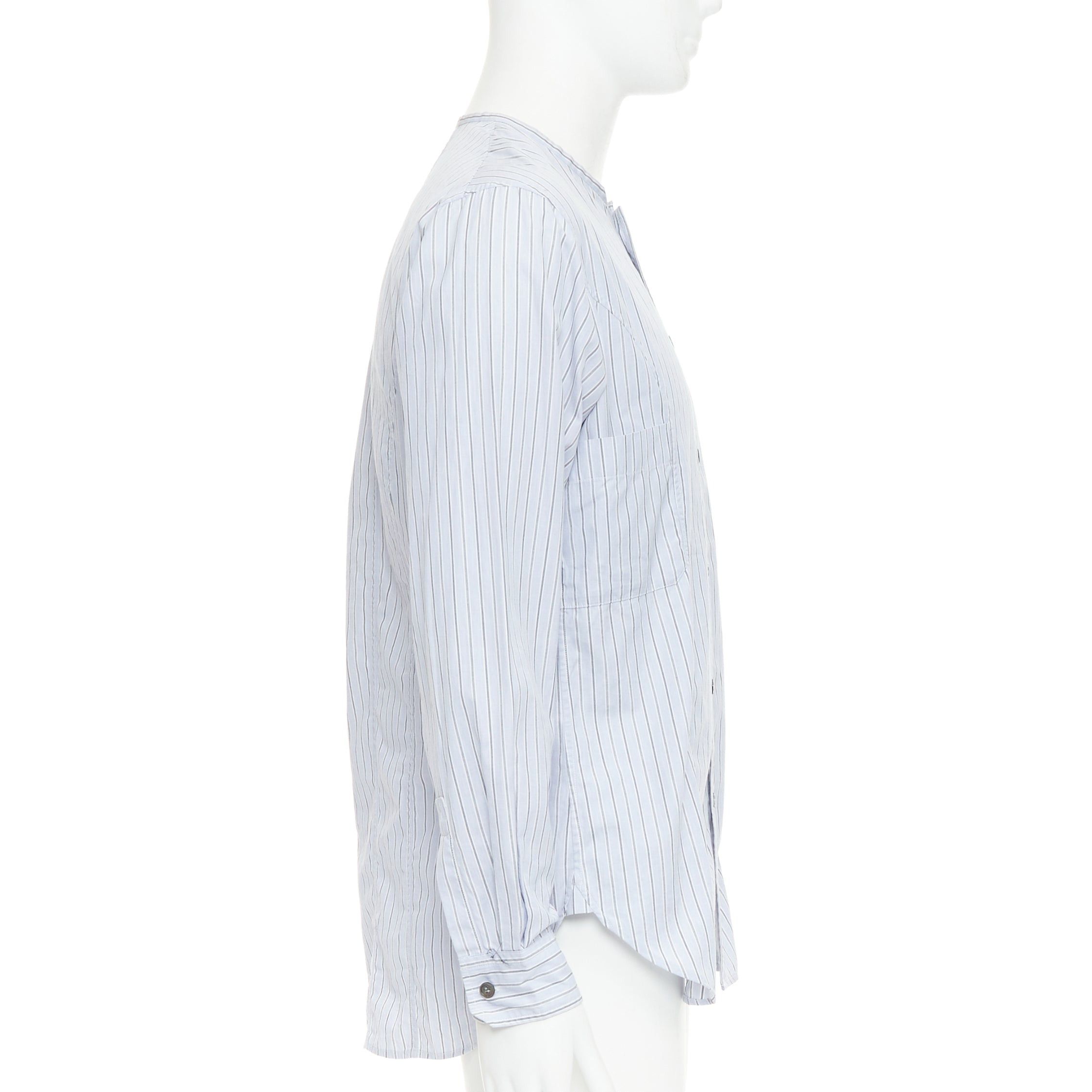 Yohji Yamamoto YOHJI YAMAMOTO HOMME light blue grey striped collarless button up shirt JP2 M Size US M / EU 48-50 / 2 - 4 Thumbnail