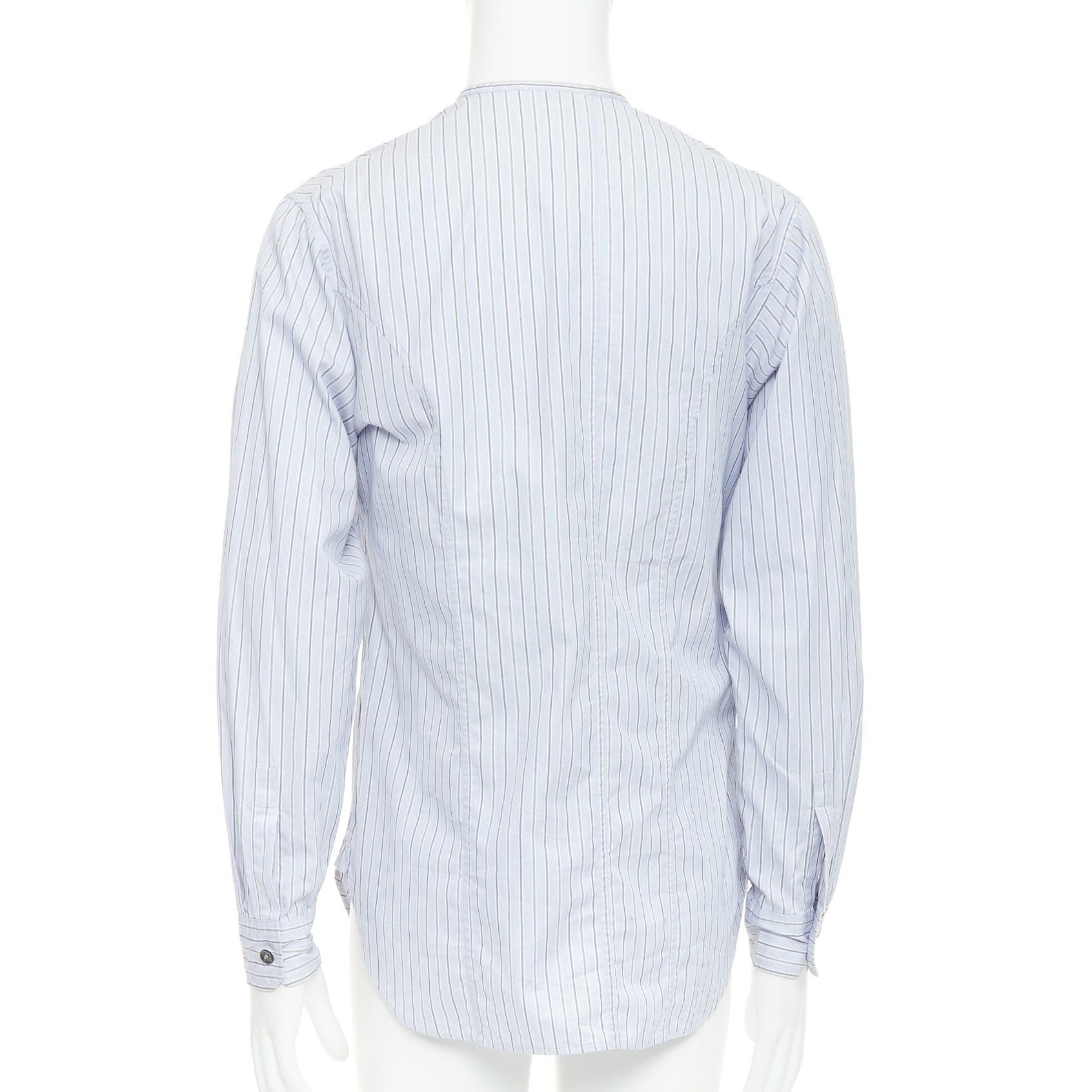 Yohji Yamamoto YOHJI YAMAMOTO HOMME light blue grey striped collarless button up shirt JP2 M Size US M / EU 48-50 / 2 - 5 Thumbnail