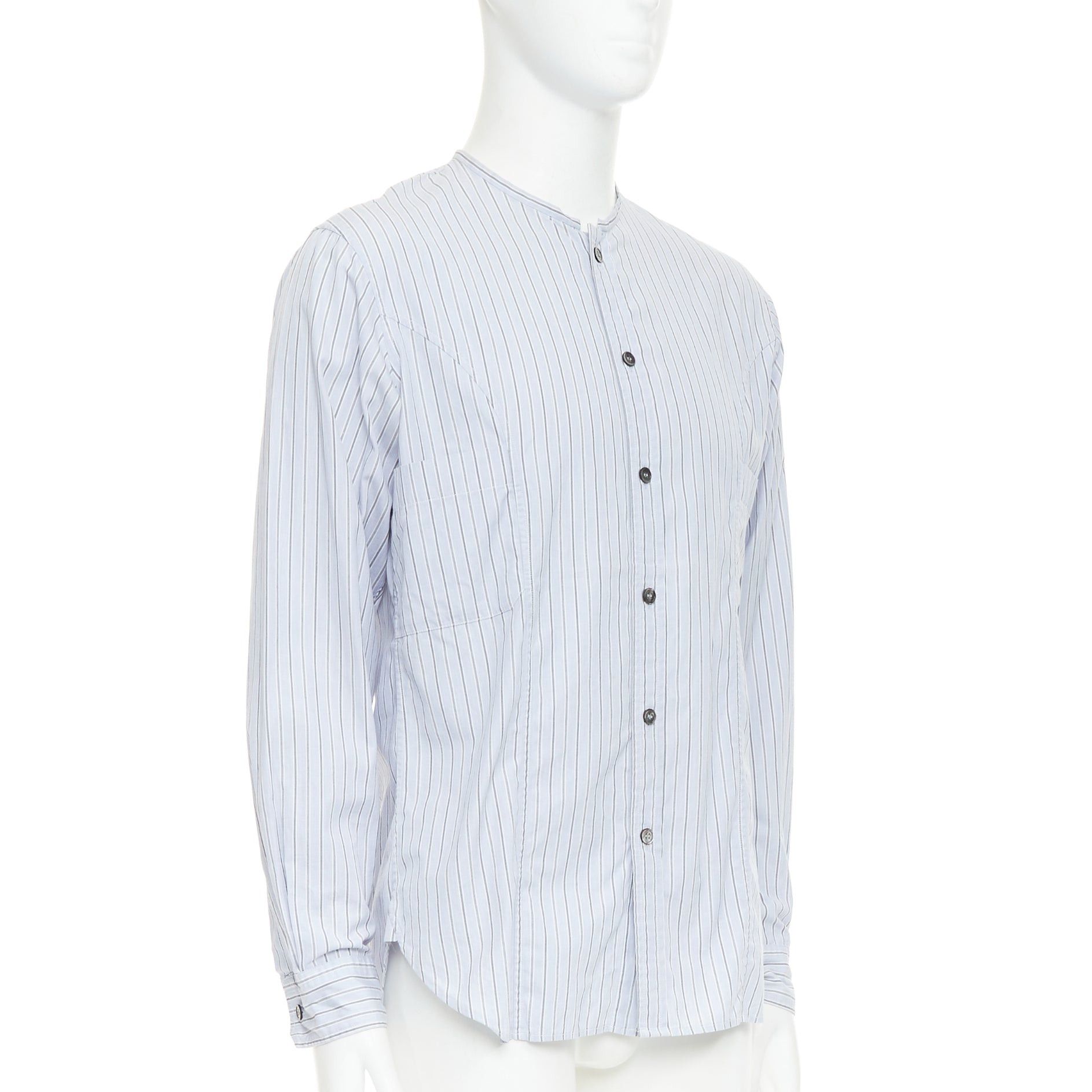 Yohji Yamamoto YOHJI YAMAMOTO HOMME light blue grey striped collarless button up shirt JP2 M Size US M / EU 48-50 / 2 - 3 Thumbnail