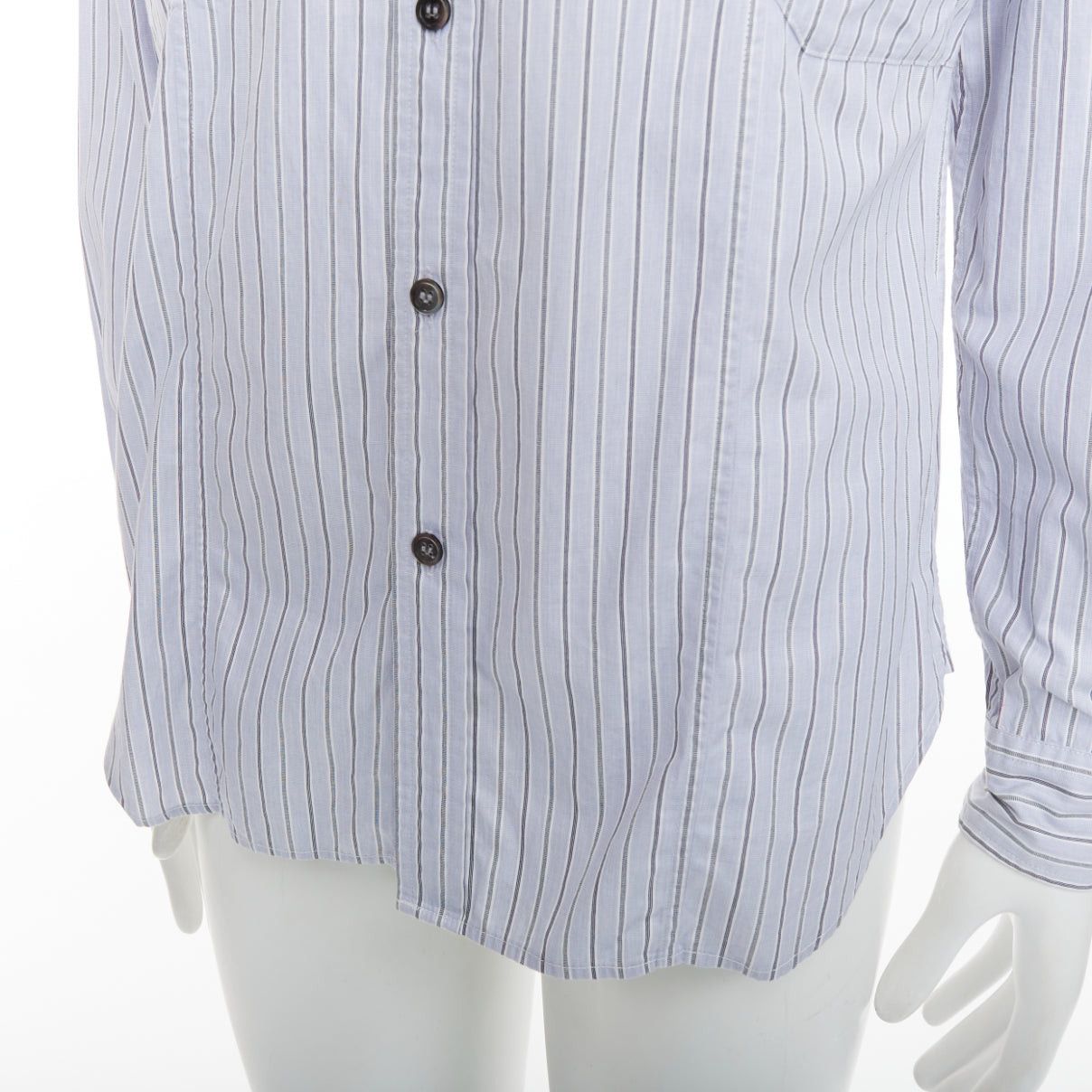 Yohji Yamamoto YOHJI YAMAMOTO HOMME light blue grey striped collarless button up shirt JP2 M Size US M / EU 48-50 / 2 - 7 Thumbnail
