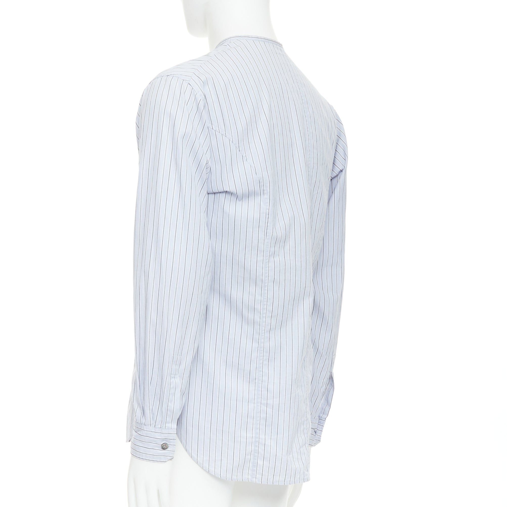 Yohji Yamamoto YOHJI YAMAMOTO HOMME light blue grey striped collarless button up shirt JP2 M Size US M / EU 48-50 / 2 - 6 Thumbnail