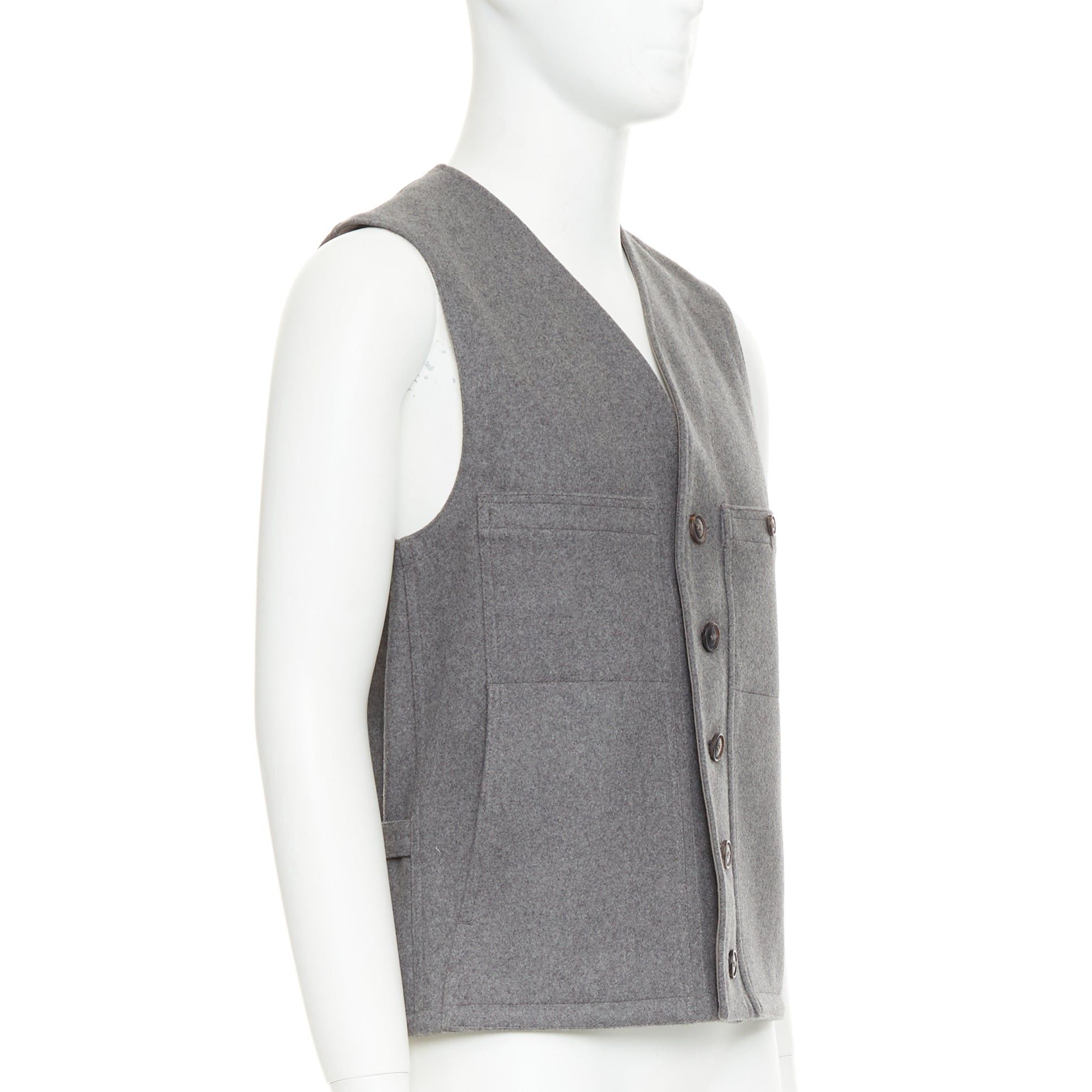 Lemaire LEMAIRE grey 100% virgin wool felt horn buttons pocketed waist coat vest Sz.2 M Size US M / EU 48-50 / 2 - 3 Thumbnail