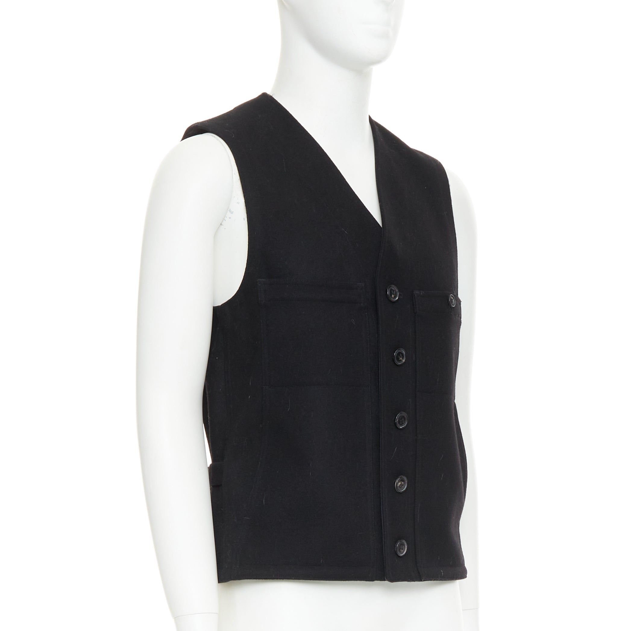 Lemaire LEMAIRE black virgin wool felt horn buttons pocketed waist coat Sz.2 M Size US M / EU 48-50 / 2 - 3 Thumbnail