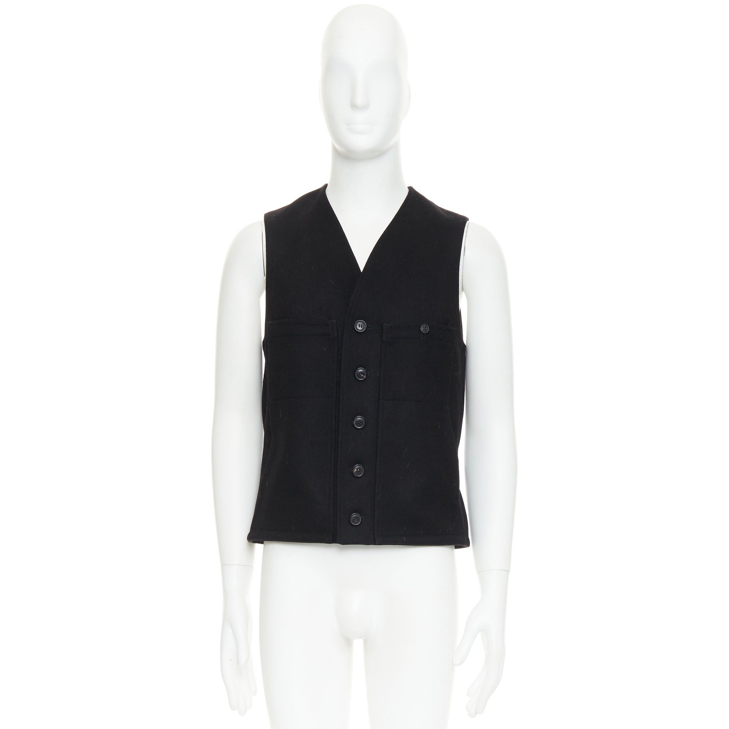 Lemaire LEMAIRE black virgin wool felt horn buttons pocketed waist coat Sz.2 M Size US M / EU 48-50 / 2 - 9 Thumbnail