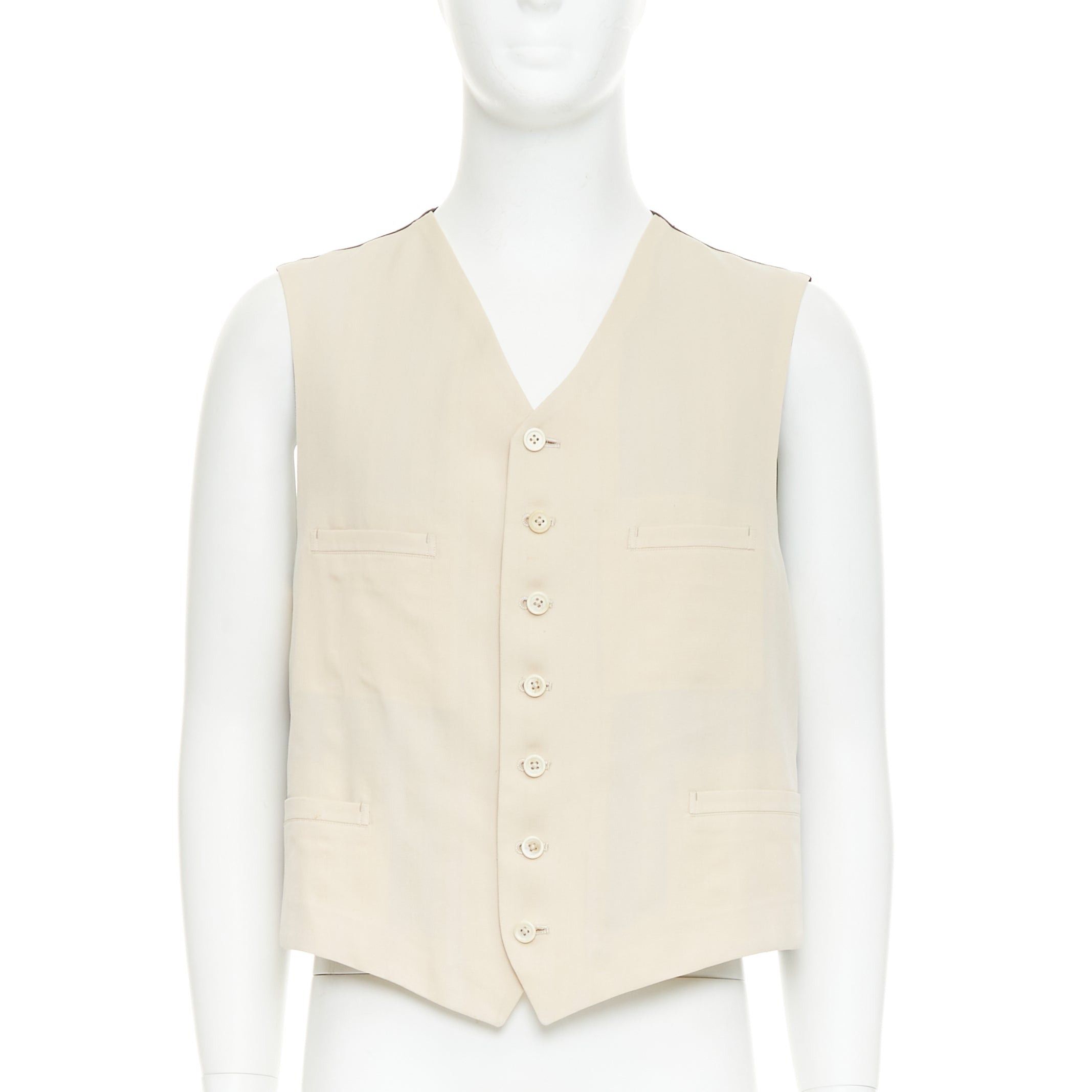 Yohji Yamamoto YOHJI YAMAMOTO HOMME beige wool front black silk blend back waist coat Size US S / EU 44-46 / 1 - 3 Thumbnail