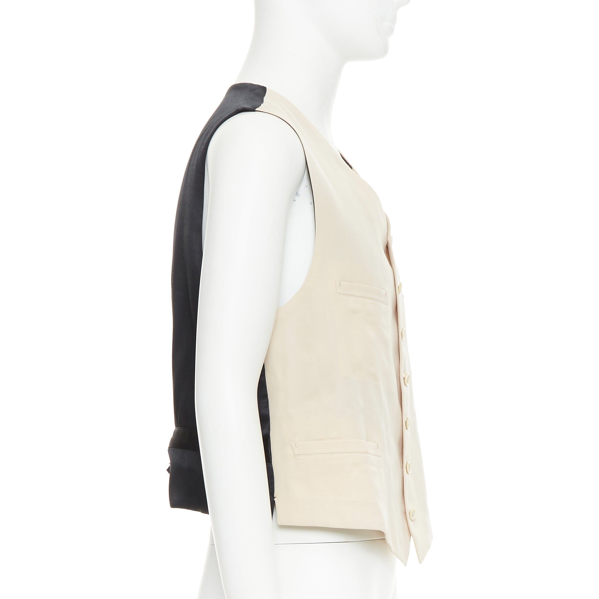 Yohji Yamamoto YOHJI YAMAMOTO HOMME beige wool front black silk blend back waist coat Size US S / EU 44-46 / 1 - 4 Thumbnail